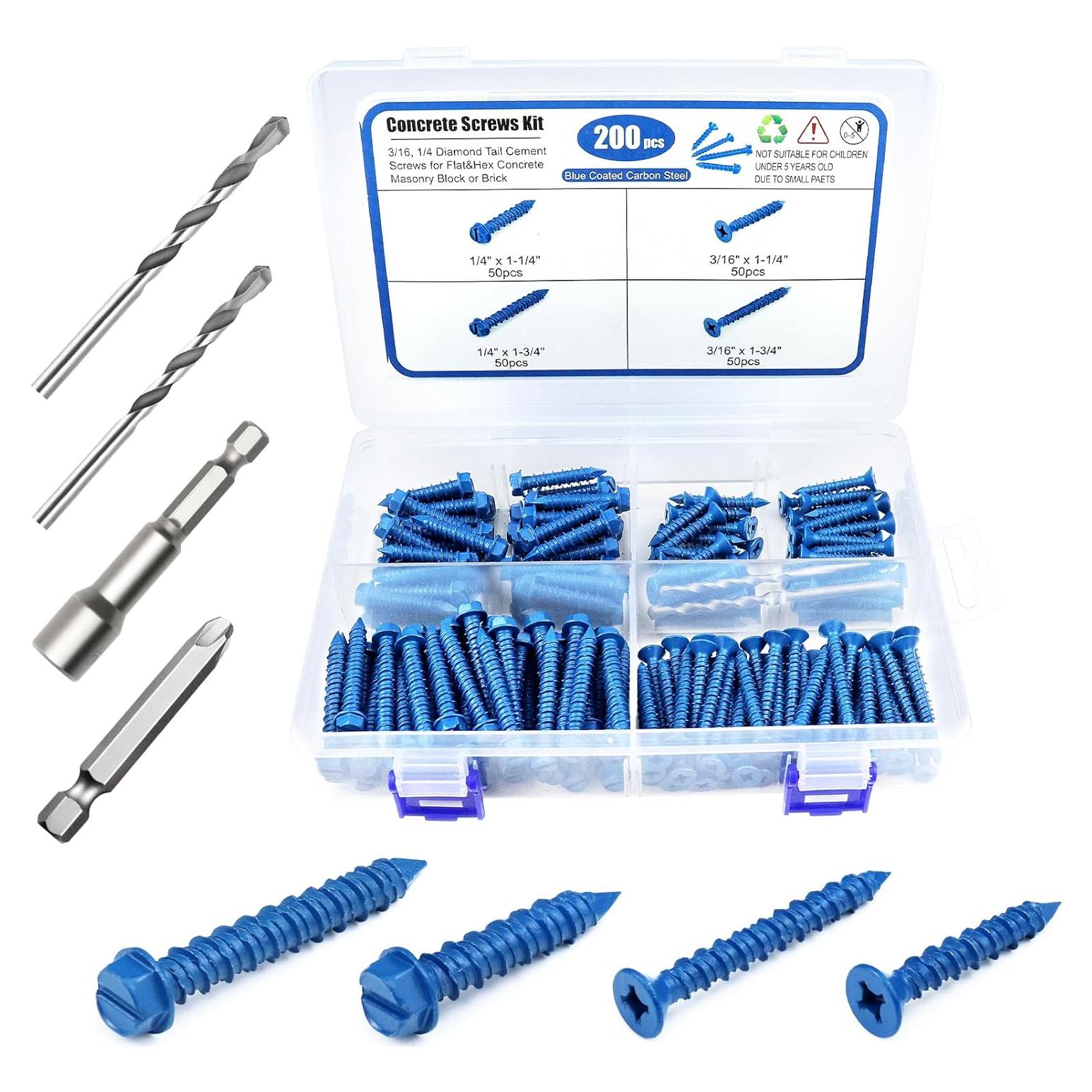 Kit de Tornillos de Concreto 200PCS NANAKLAUS con Broca