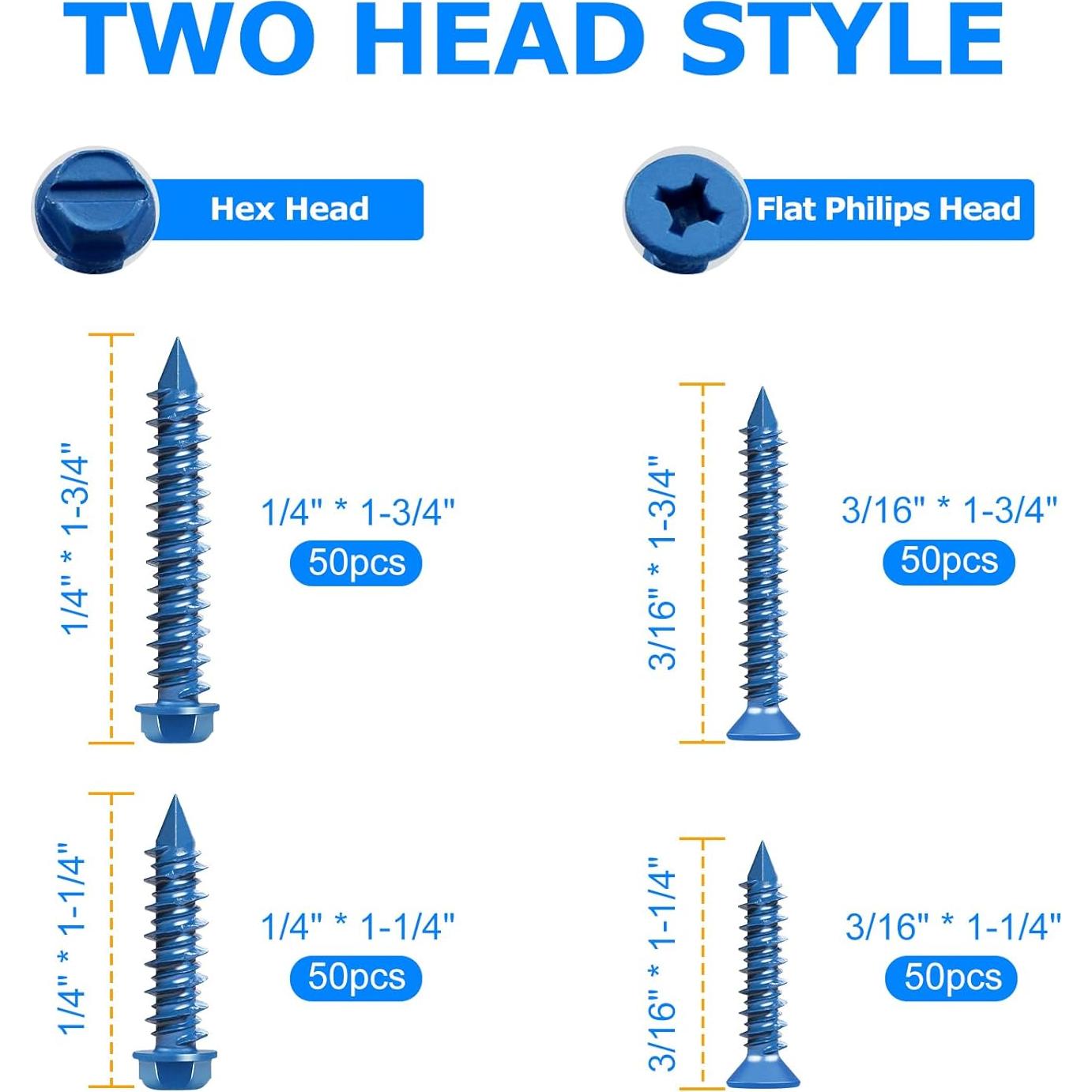 Kit de Tornillos de Concreto 200PCS NANAKLAUS con Broca