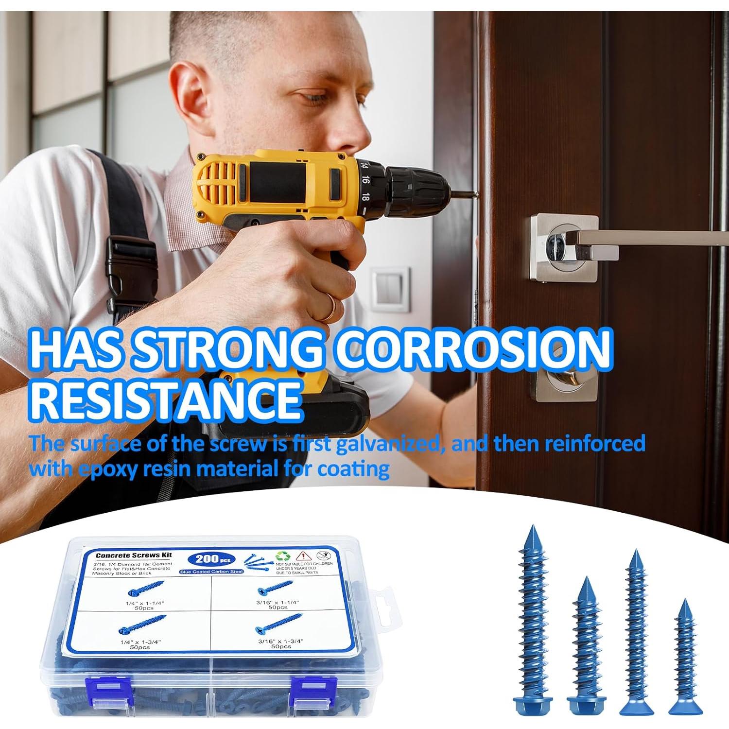 Kit de Tornillos de Concreto 200PCS NANAKLAUS con Broca