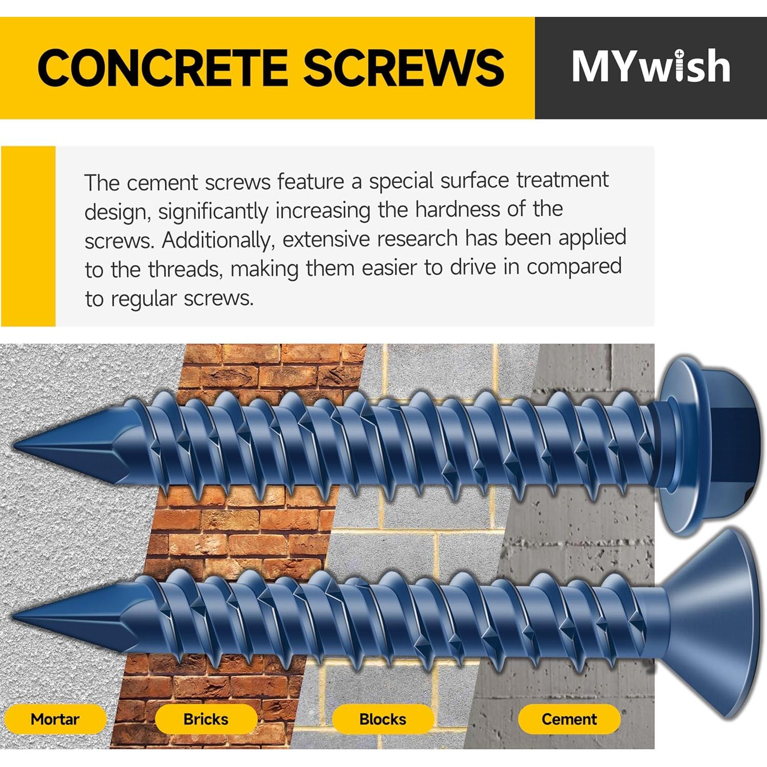Kit de Tornillos de Concreto Mywish 200 Pcs Autoperforantes