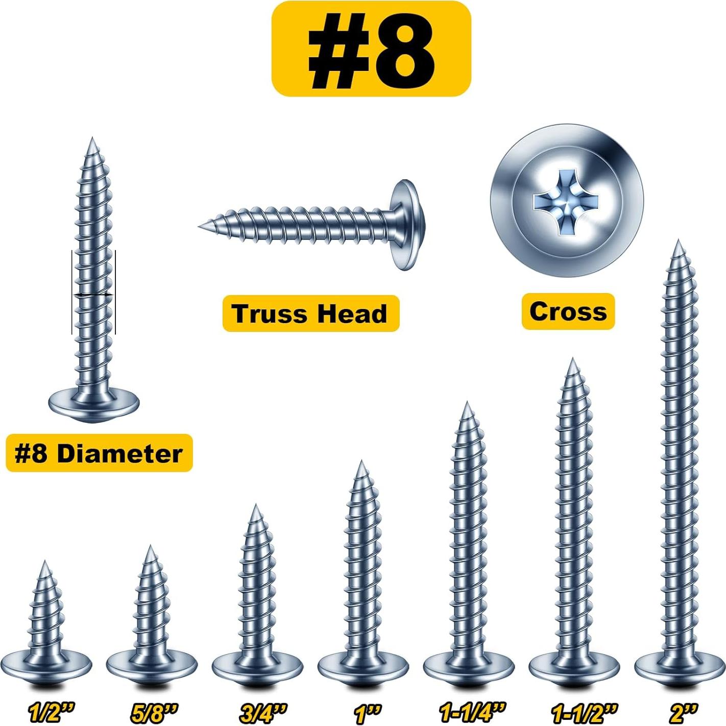 Kit de Tornillos de Cabeza Truss Mywish 155 Piezas #8 Acero Inoxidable