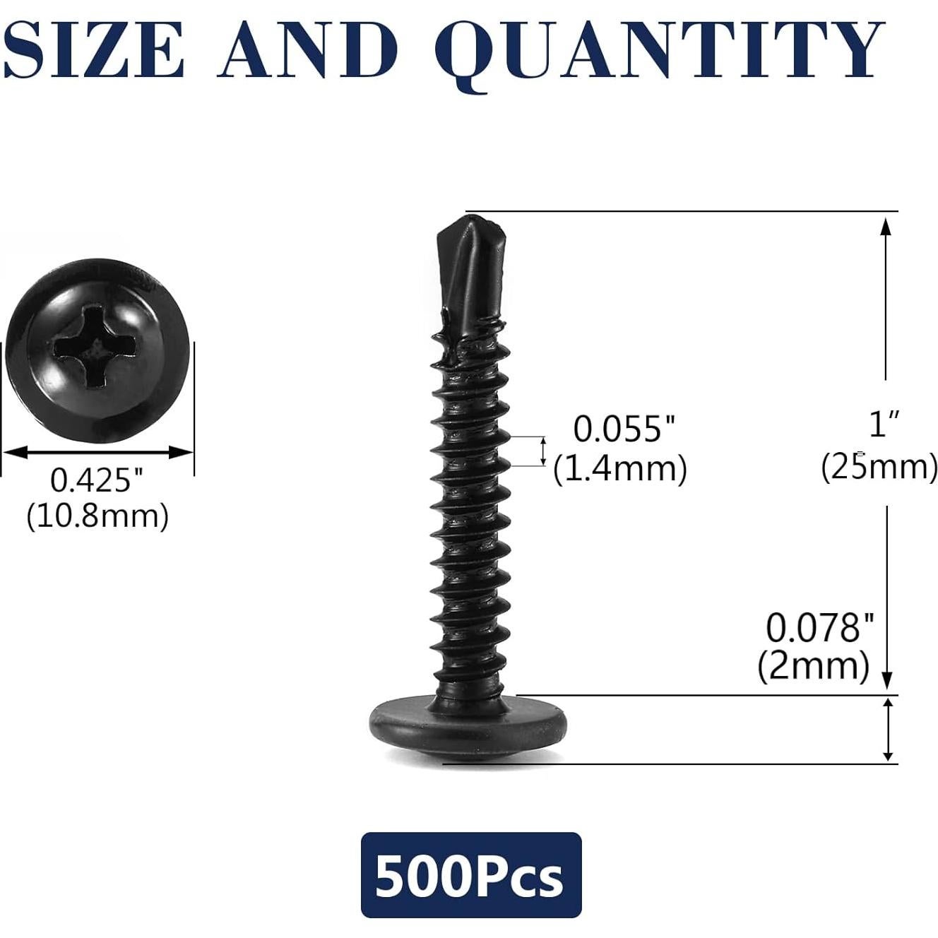 Tornillos Autoperforantes SG TZH #8 x 2.54 cm 500PCS Acero Inoxidable Negro