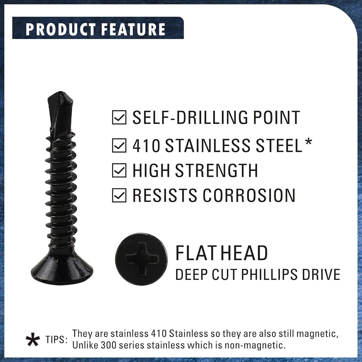 Kit de Tornillos Autoperforantes MateOne Acero Inoxidable 410 150 PCS