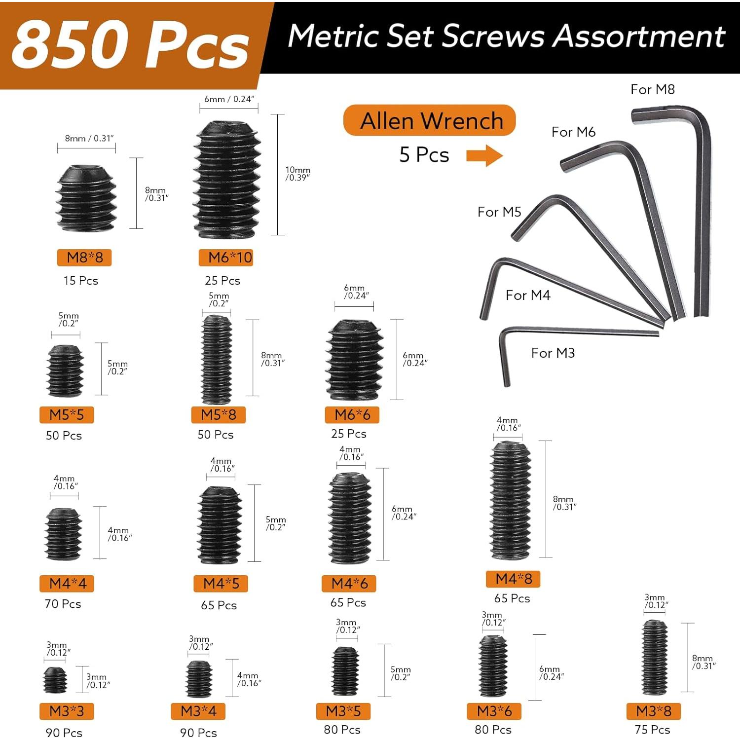 Kit de Tornillos de Fijación 1400 Piezas Hapric Métrico y SAE