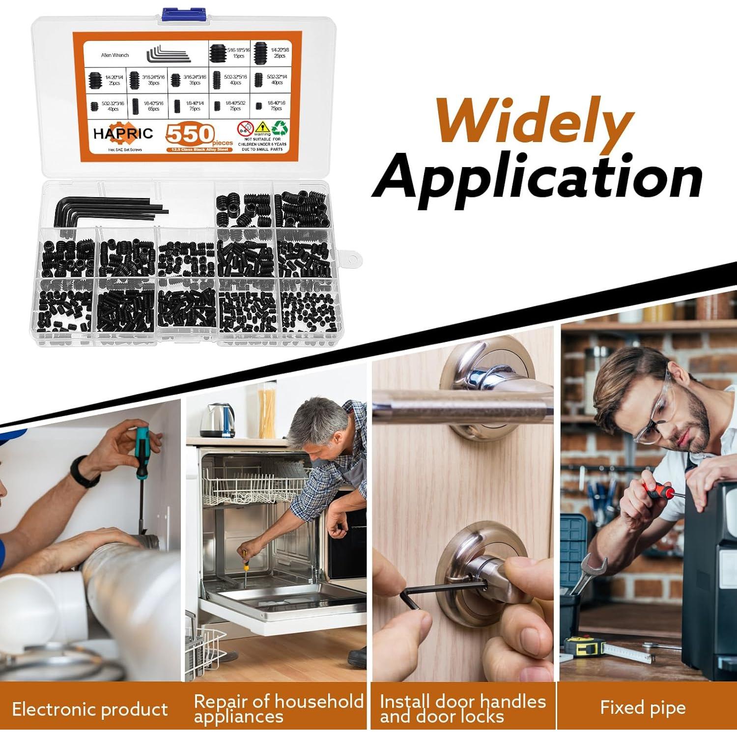 Kit de Tornillos de Fijación 1400 Piezas Hapric Métrico y SAE