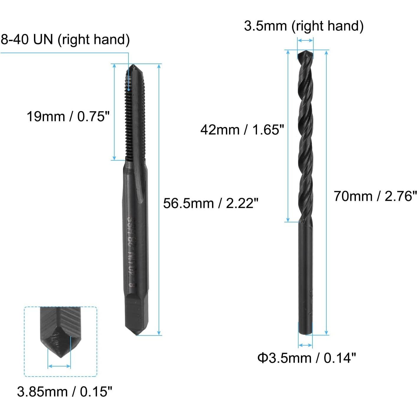 Juego de Brocas y Machos uxcell 8-40 UN + 3.5mm Acero Rápido