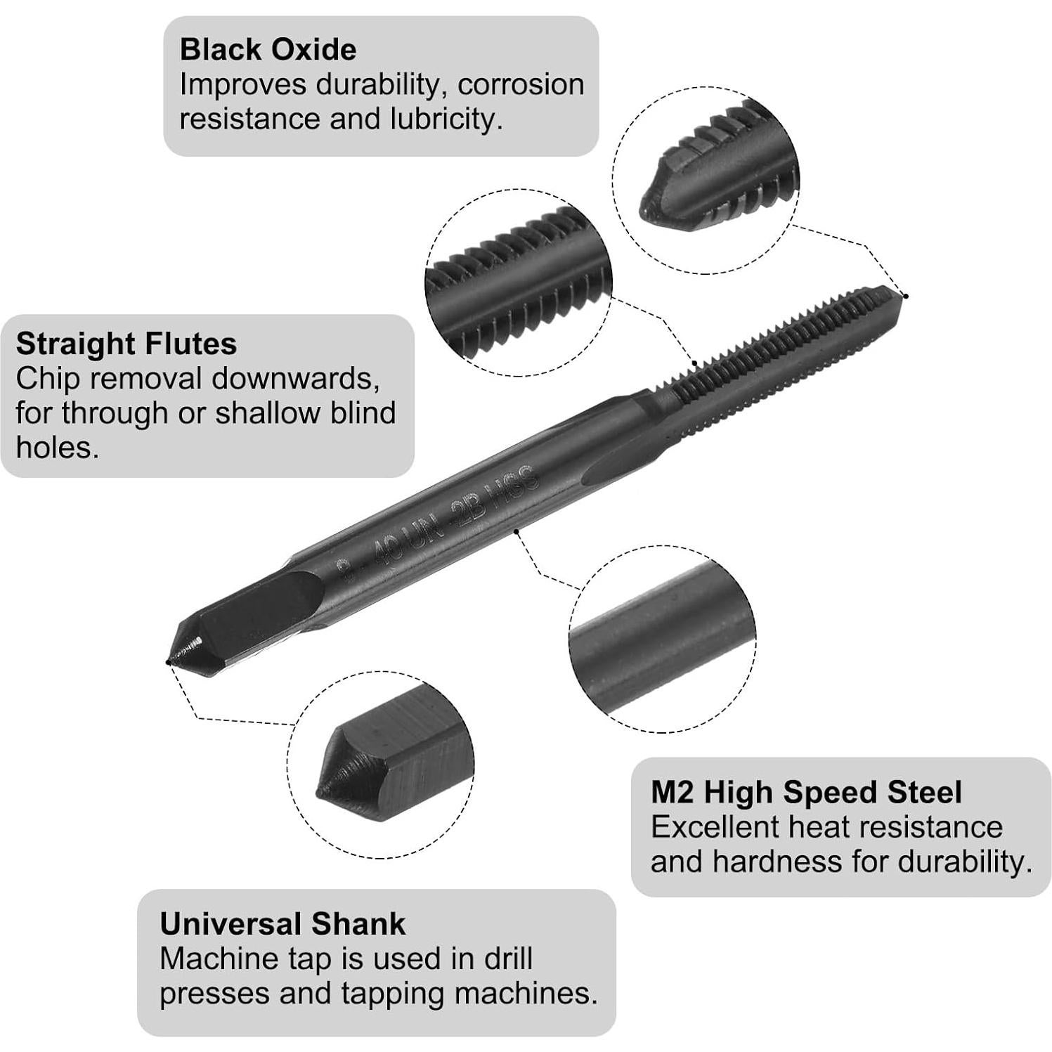Juego de Brocas y Machos uxcell 8-40 UN + 3.5mm Acero Rápido