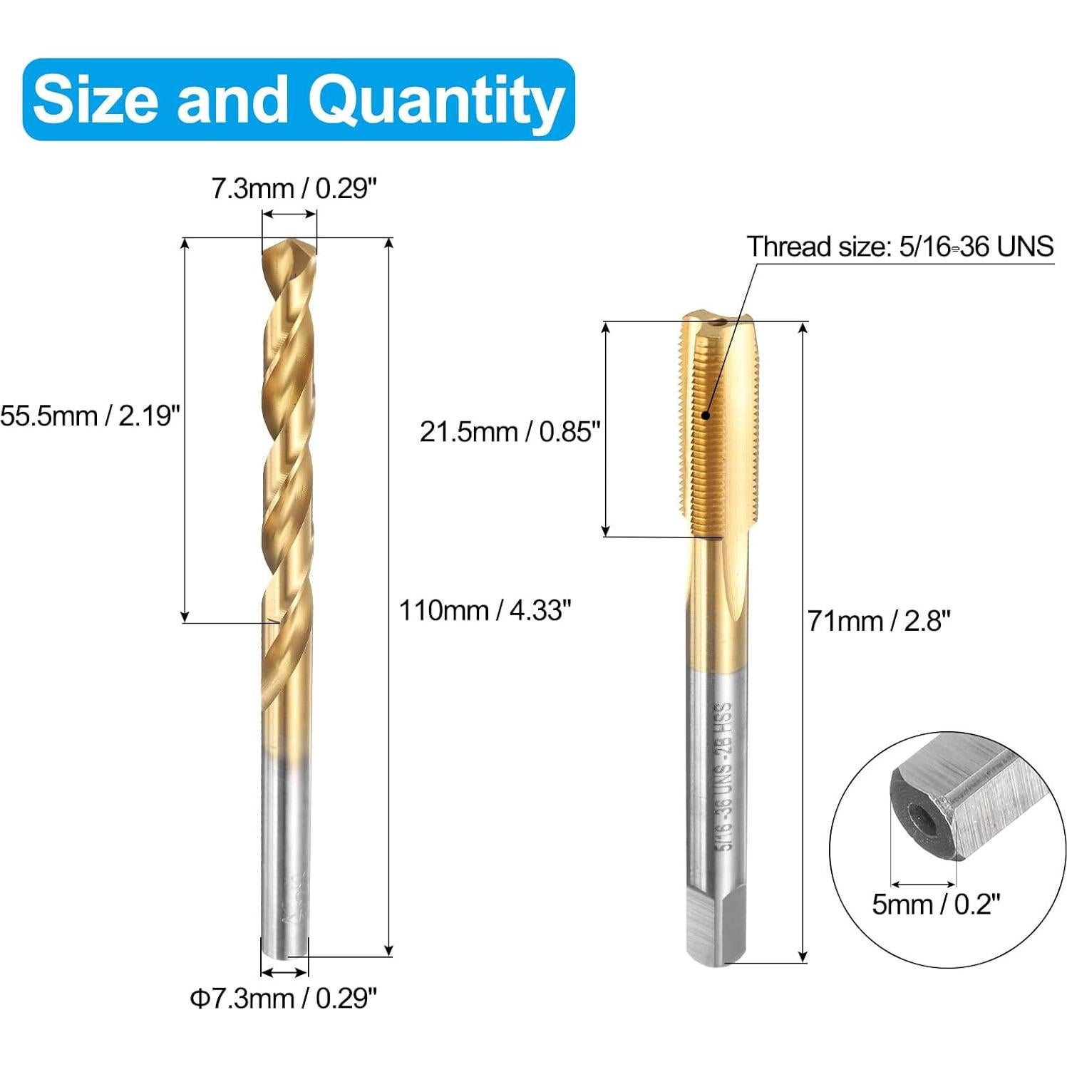 Juego de Brocas y Machos uxcell HSS-6542 Titanio 5/16-36 UNS
