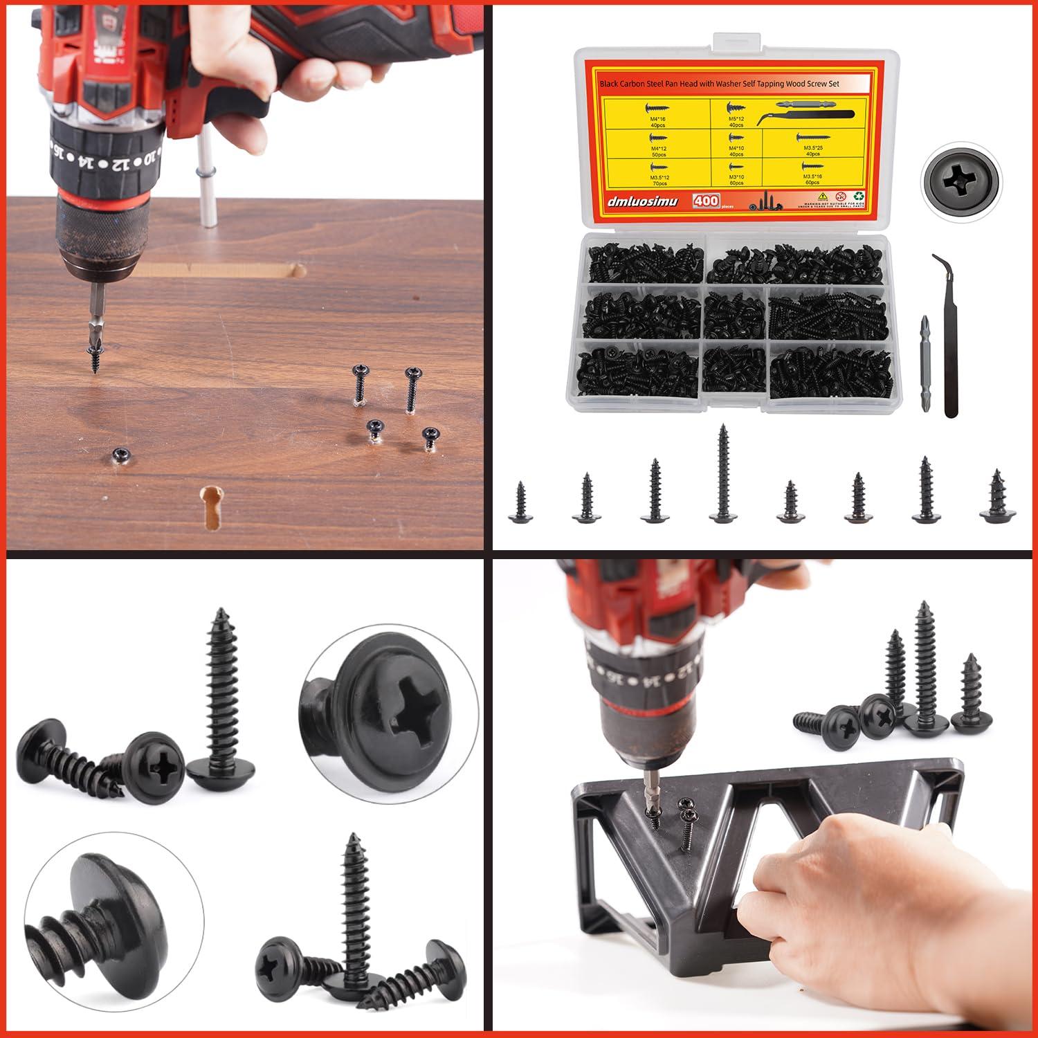 Kit de 400 Tornillos Autoperforantes Acero Carbono M3 M3.5 M4 M5