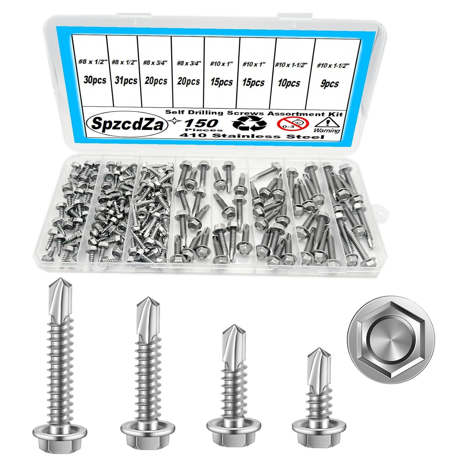 Kit de 150 Tornillos Autoperforantes Acero Inoxidable SpzcdZa