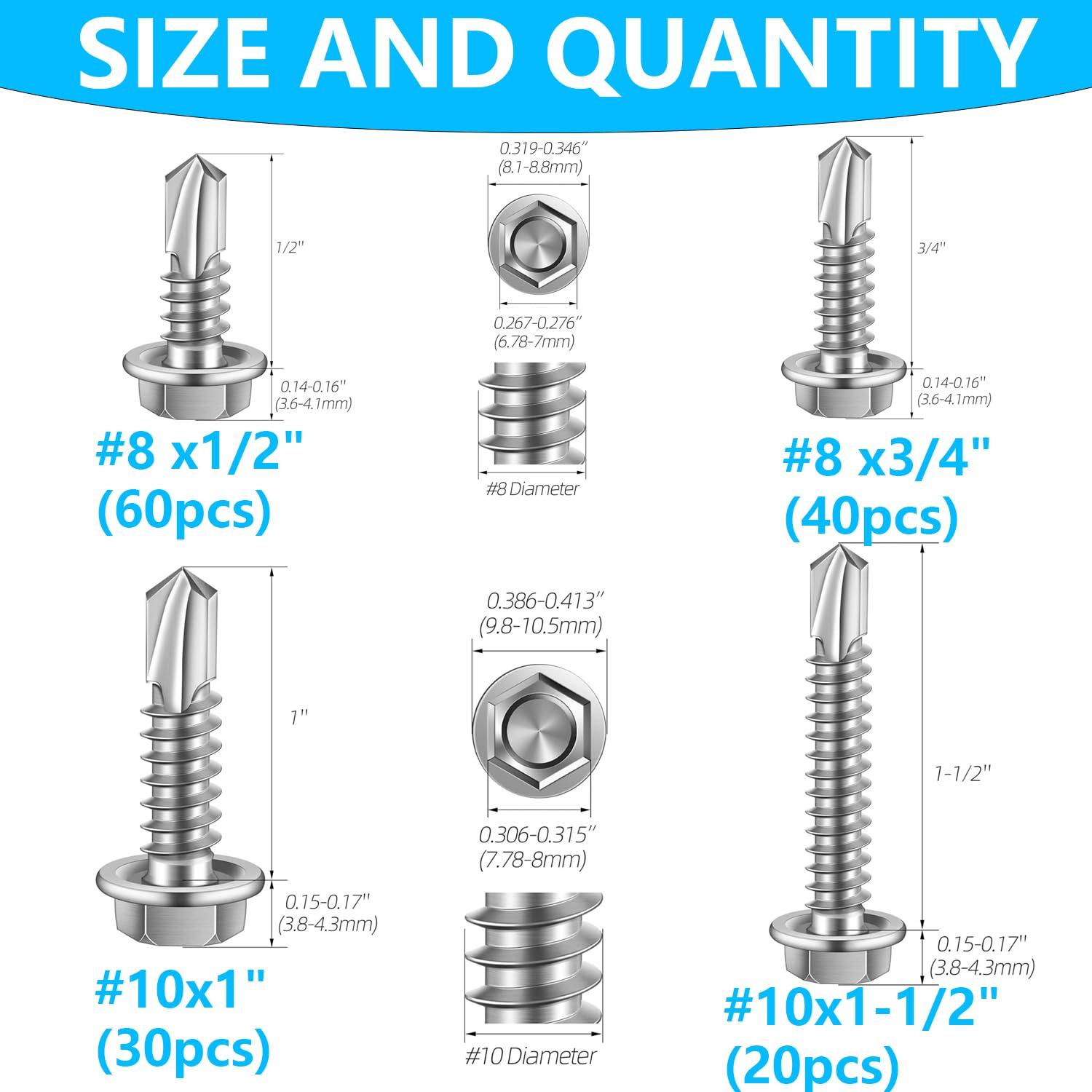Kit de 150 Tornillos Autoperforantes Acero Inoxidable SpzcdZa
