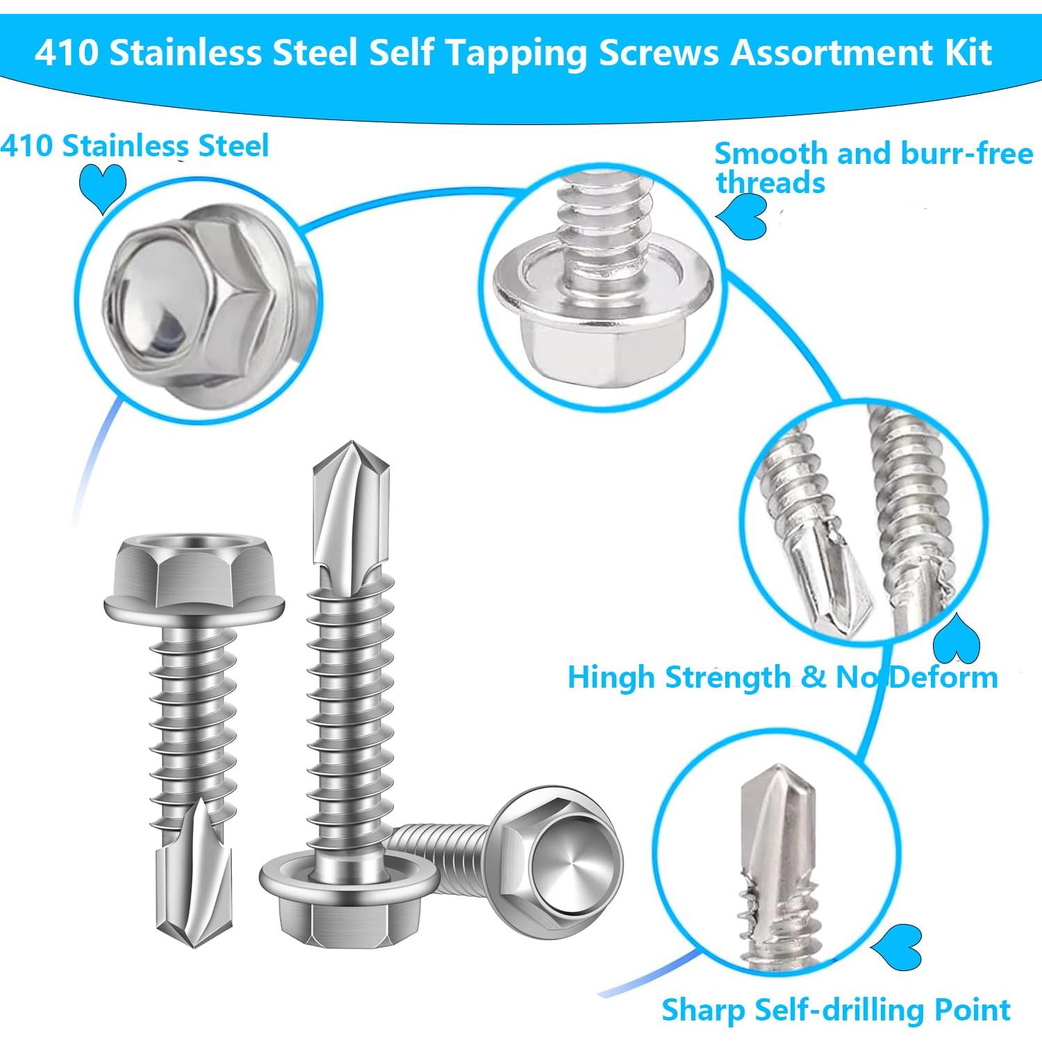 Kit de 150 Tornillos Autoperforantes Acero Inoxidable SpzcdZa