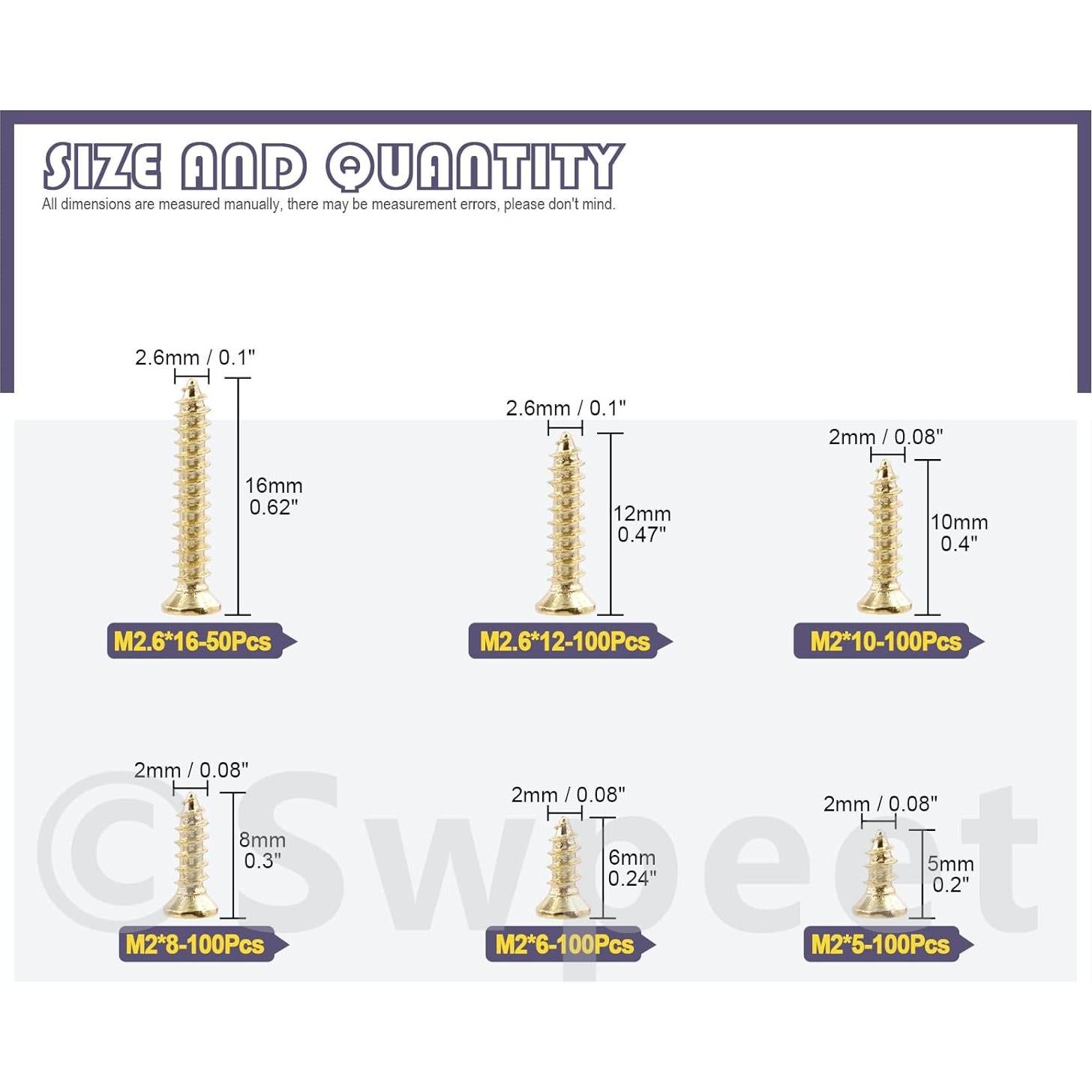 Kit de Tornillos Autotaladrantes Swpeet 1300Pcs Madera Dorado