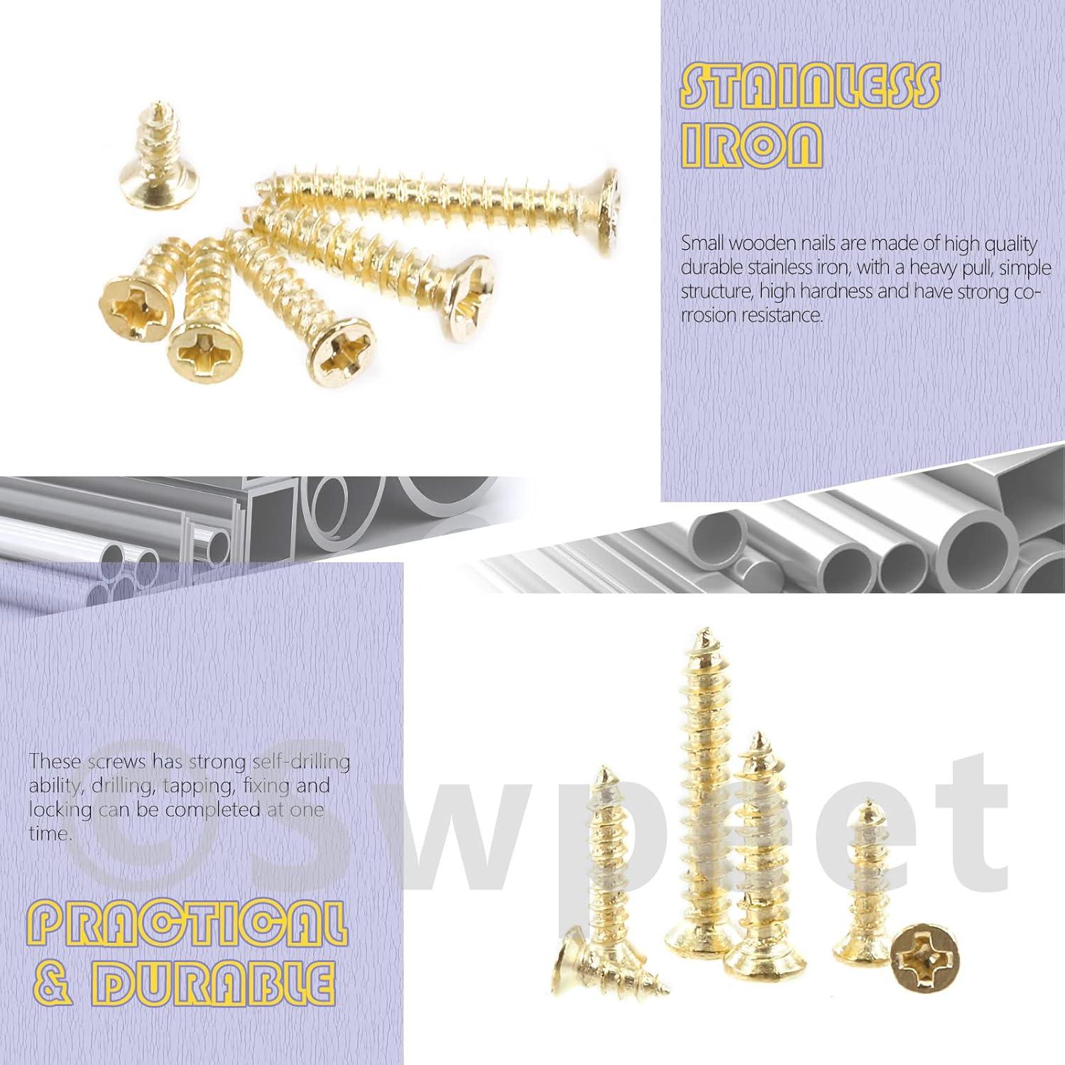 Kit de Tornillos Autotaladrantes Swpeet 1300Pcs Madera Dorado