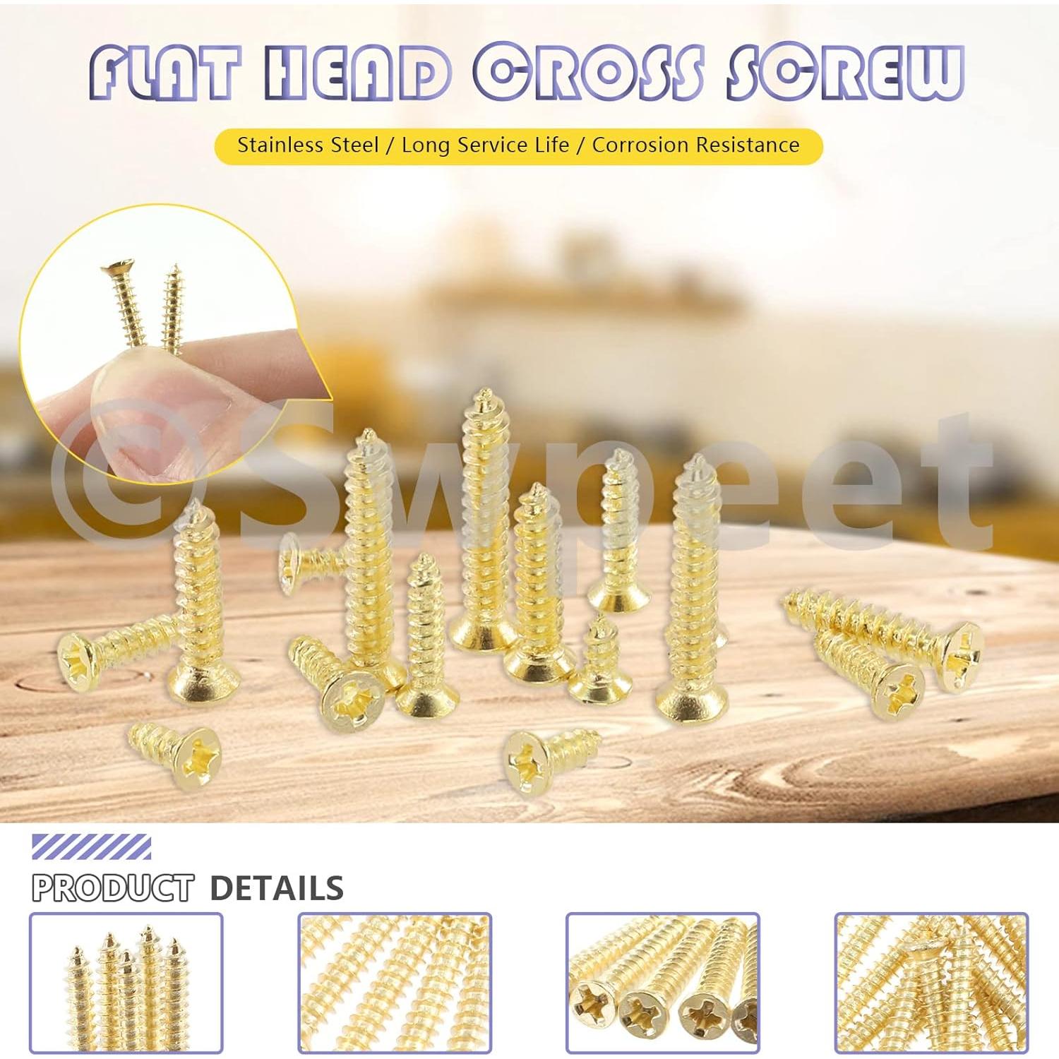 Kit de Tornillos Autotaladrantes Swpeet 1300Pcs Madera Dorado