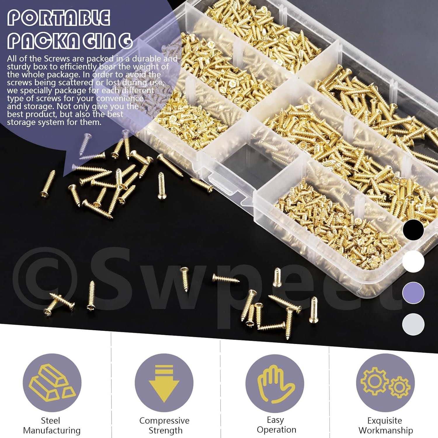 Kit de Tornillos Autotaladrantes Swpeet 1300Pcs Madera Dorado