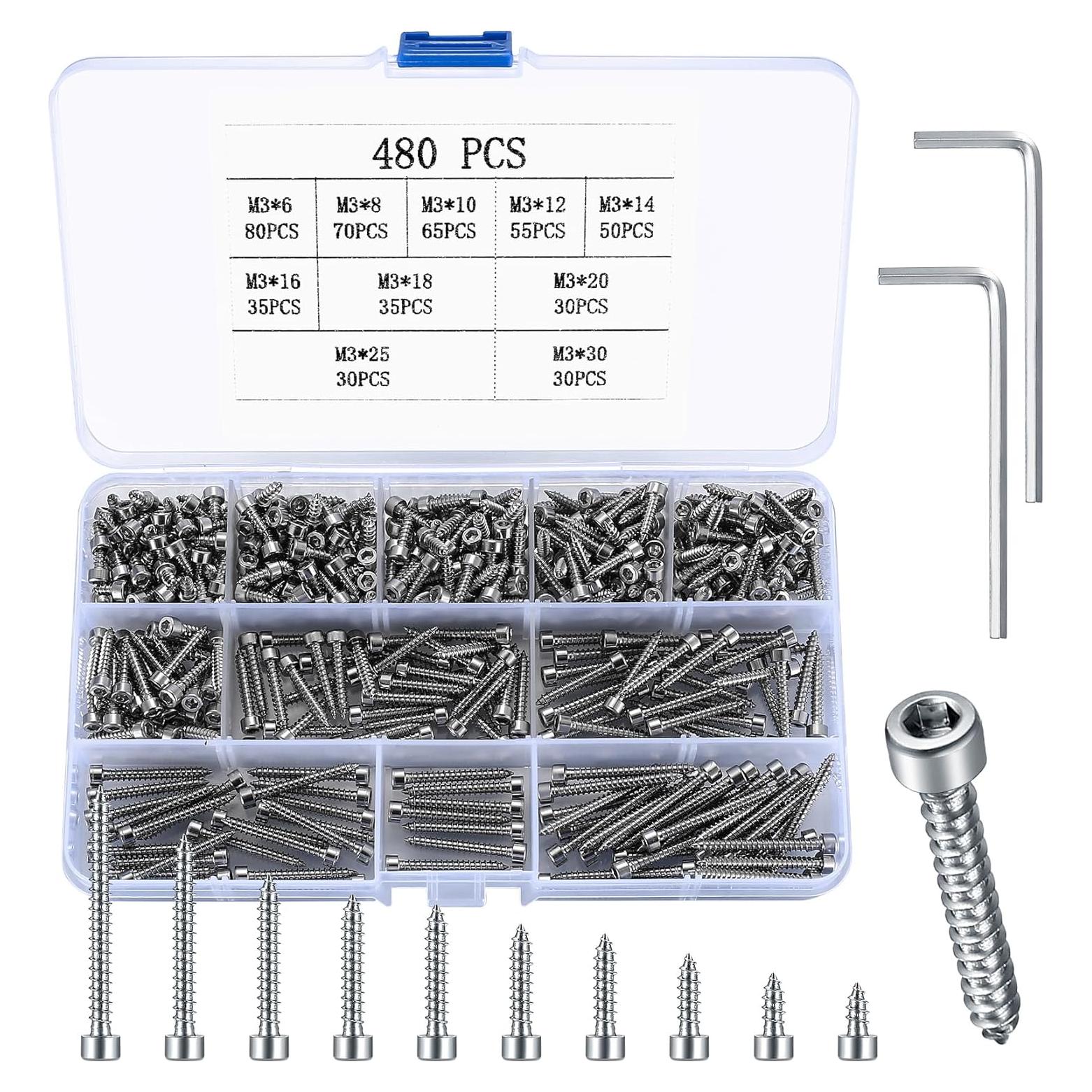 Kit de Tornillos de Cabeza Cilíndrica M3 Acero Inoxidable 480 Pcs