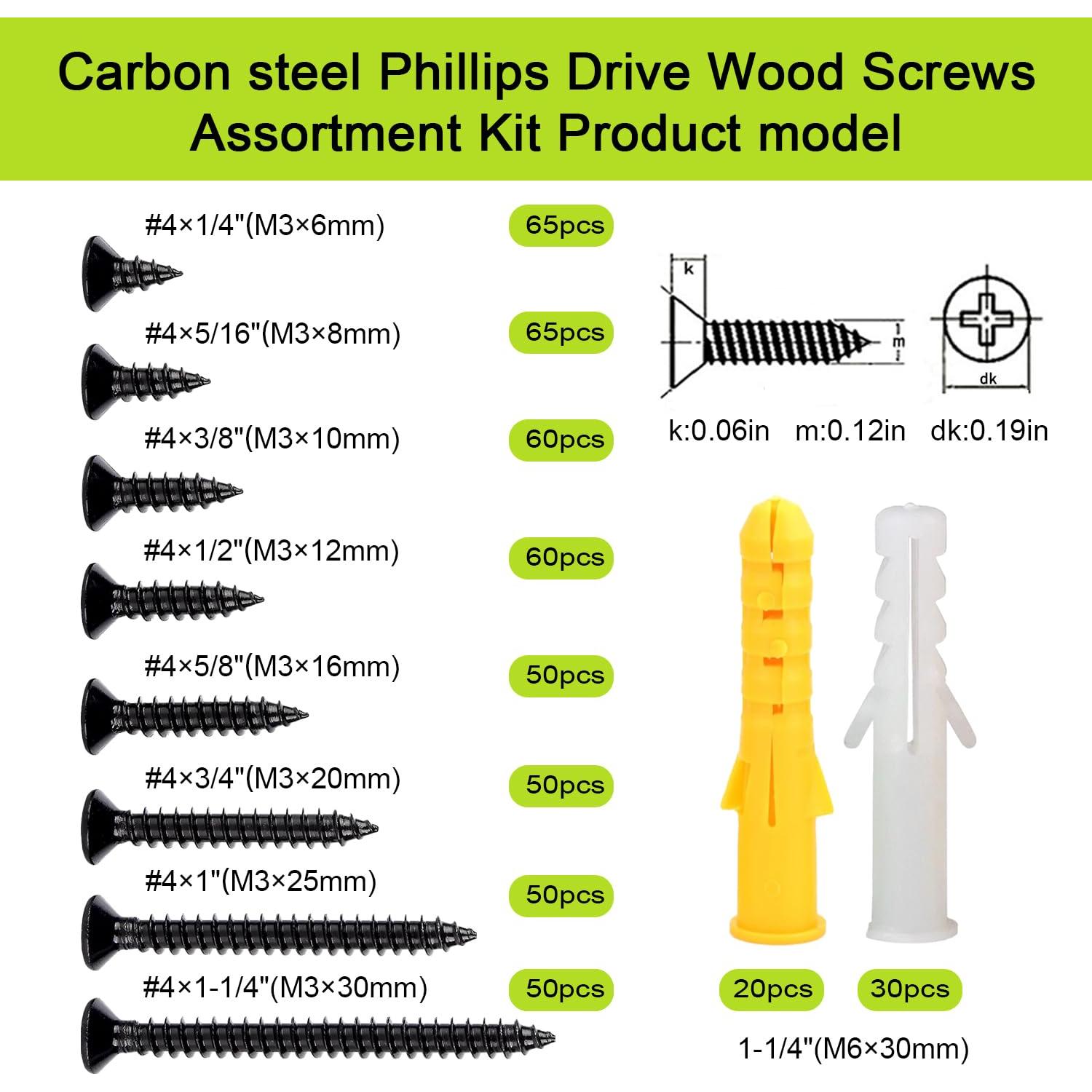 Kit de Tornillos de Cabeza Plana Phillips JERLITU 500 Pcs M3