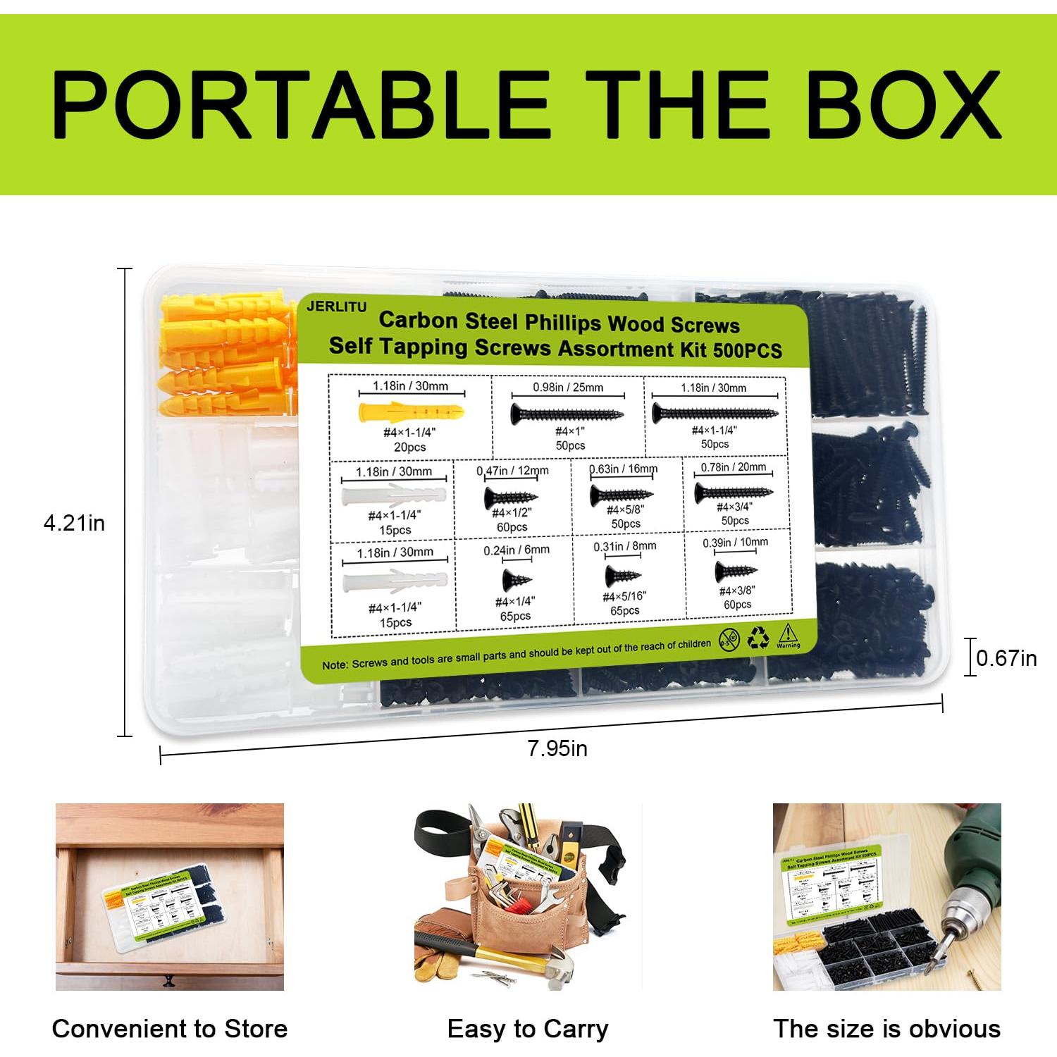 Kit de Tornillos de Cabeza Plana Phillips JERLITU 500 Pcs M3