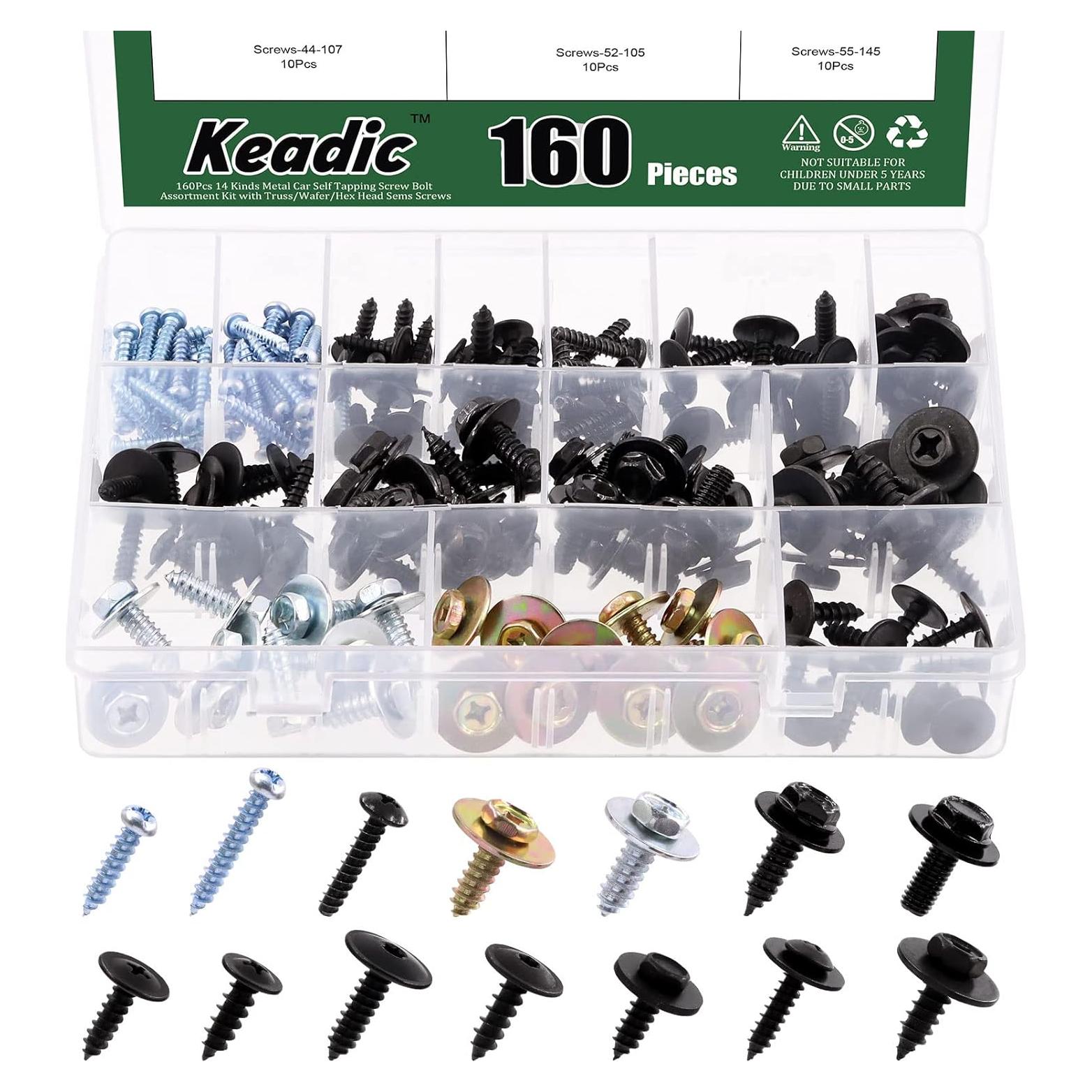 Keadic 160 Piezas Tornillos Autoperforantes para Automóviles