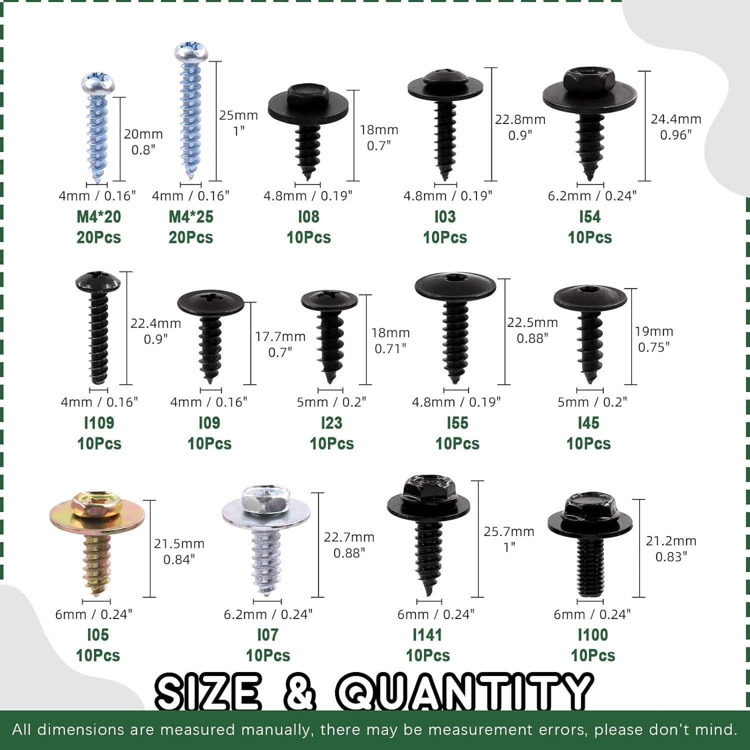 Keadic 160 Piezas Tornillos Autoperforantes para Automóviles