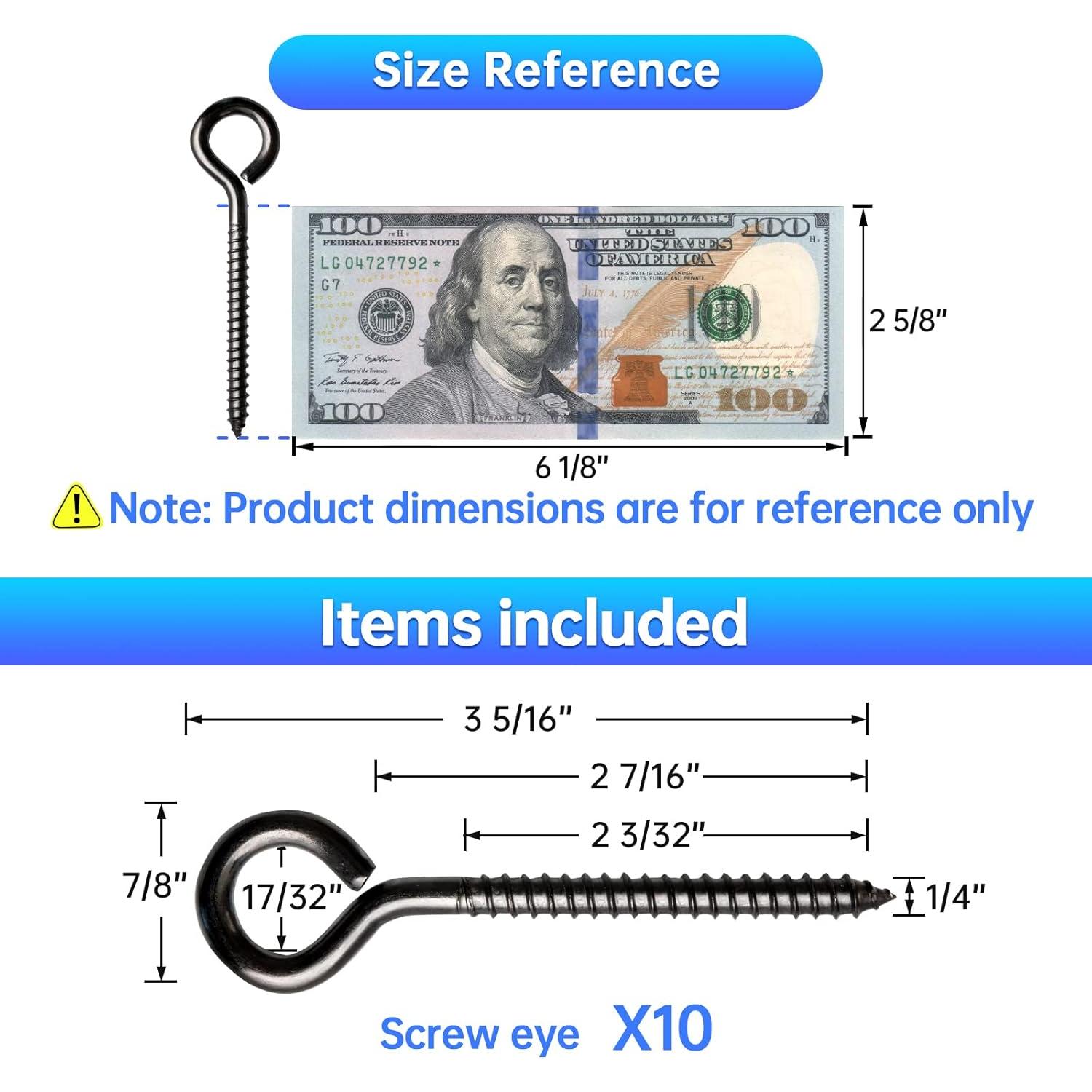 Ganchos Oculares de Tornillo Muzata 10 Pcs Acero Inoxidable 83.8mm