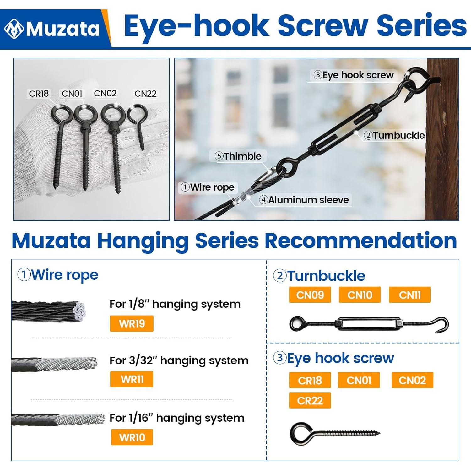 Ganchos Oculares de Tornillo Muzata 10 Pcs Acero Inoxidable 83.8mm