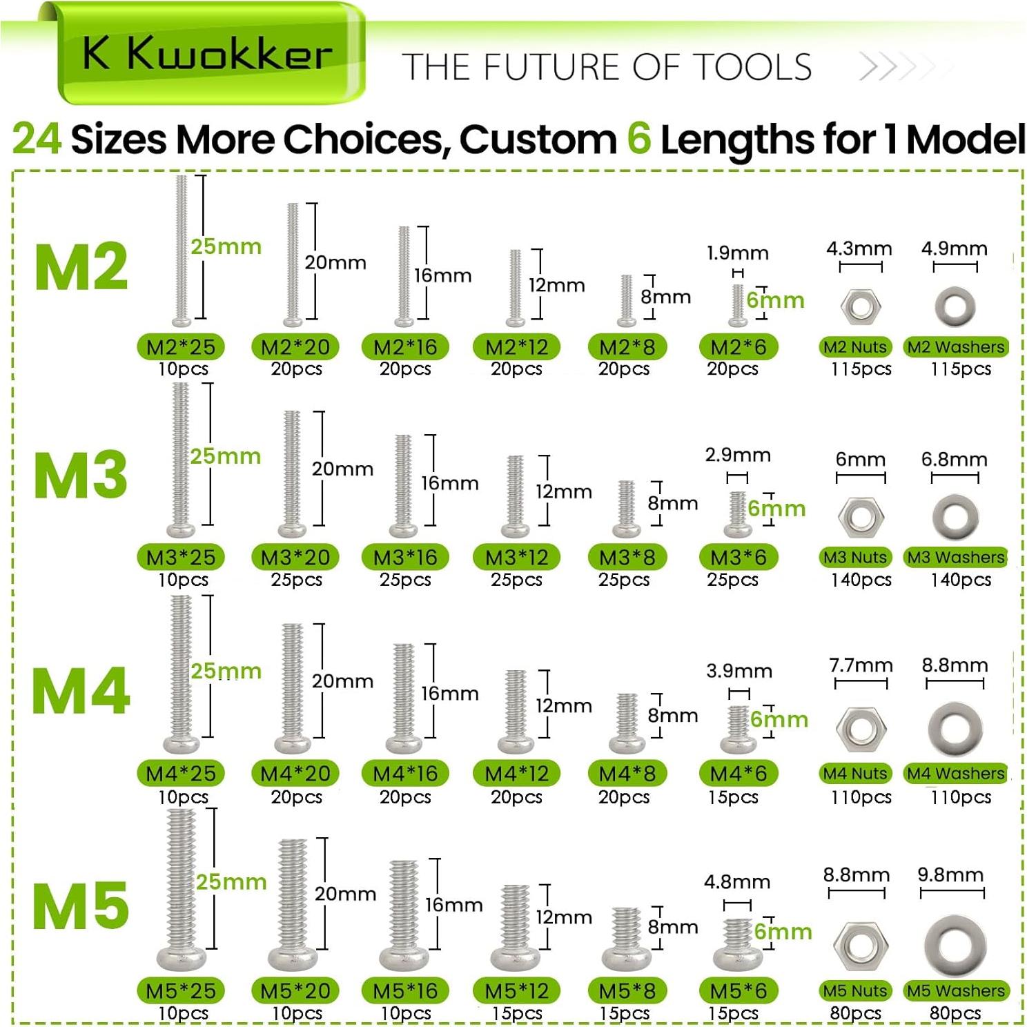 Kit de Tornillos y Tuercas K Kwokker 1315Pcs M2 M3 M4 M5