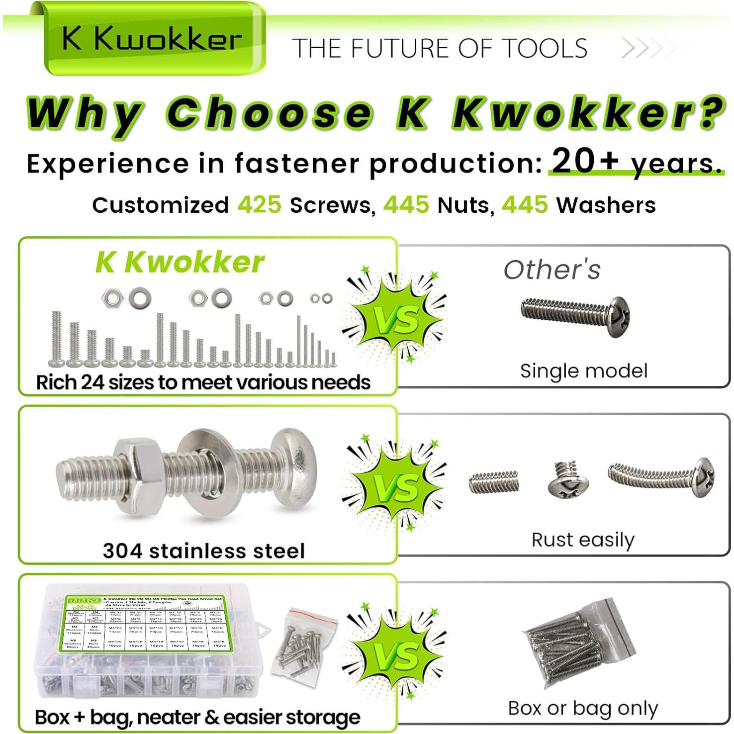 Kit de Tornillos y Tuercas K Kwokker 1315Pcs M2 M3 M4 M5