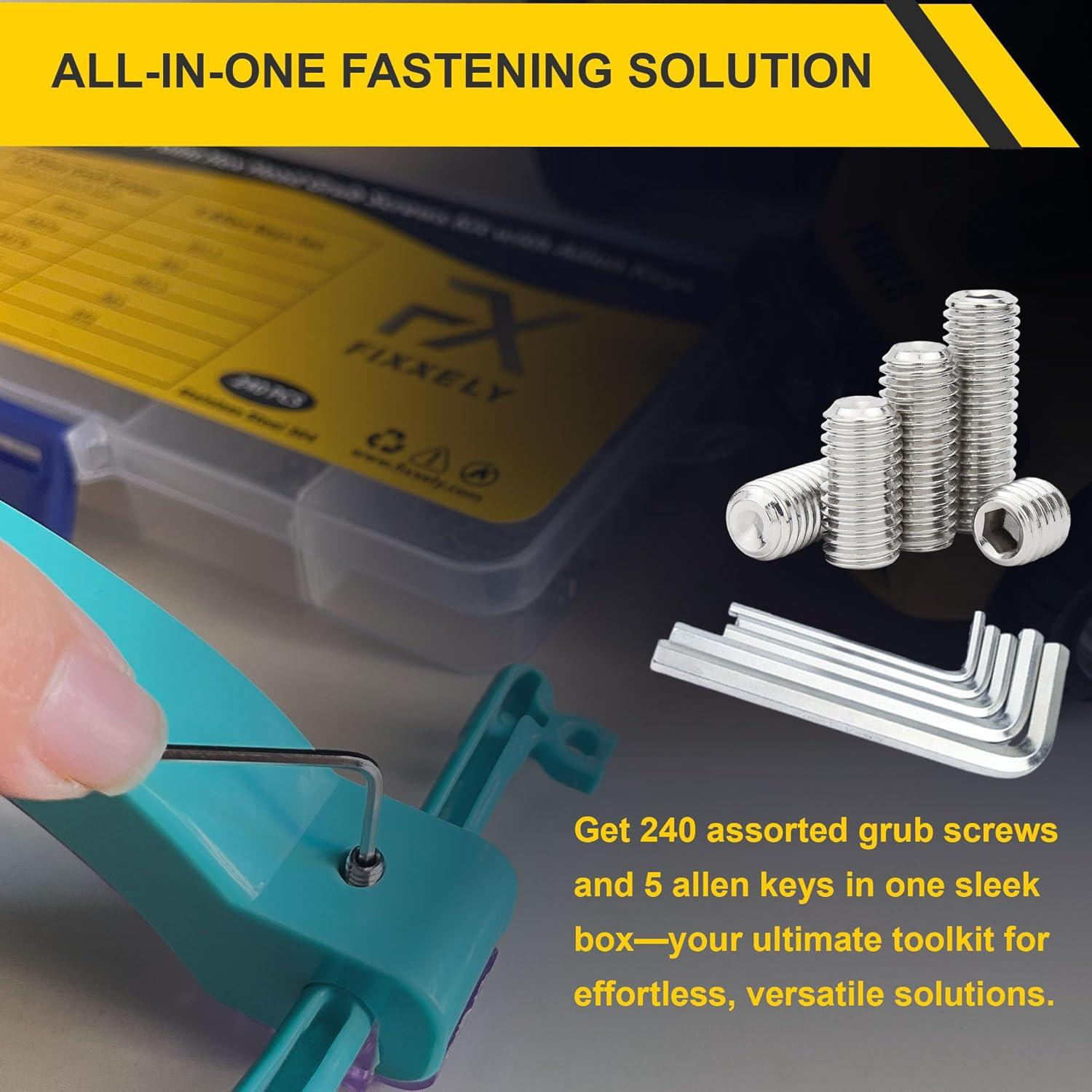 Kit de Tornillos de Presión Métricos FIXXELY 240 Pcs Acero Inoxidable