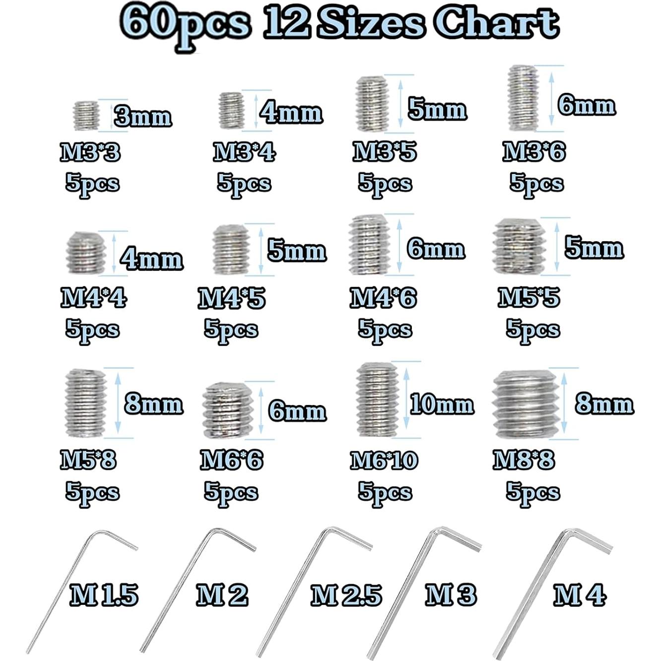 Juego de 60 Tornillos de Fijación Allen HIQTRADEBYJJ Acero Inoxidable
