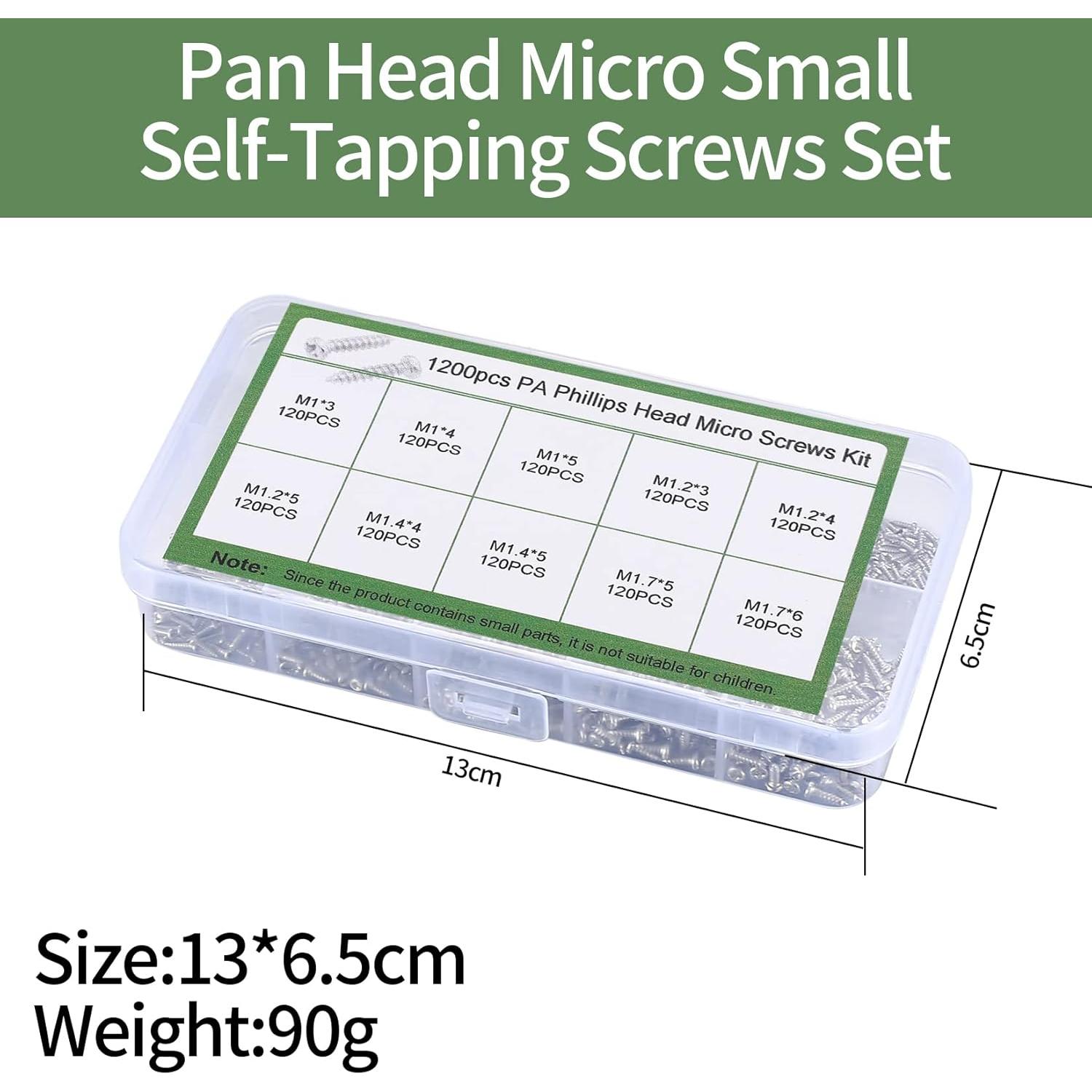 Kit de Tornillos Mini 1200 Pcs Niquelado M1/M1.2/M1.4/M1.7