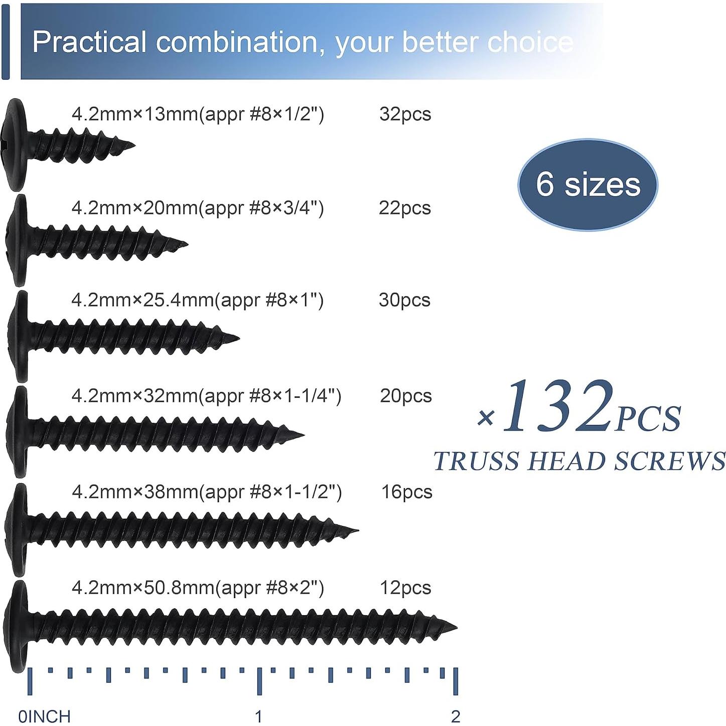Kit de Tornillos de Madera JEGONFRI 132 pcs Negro 6 Tamaños