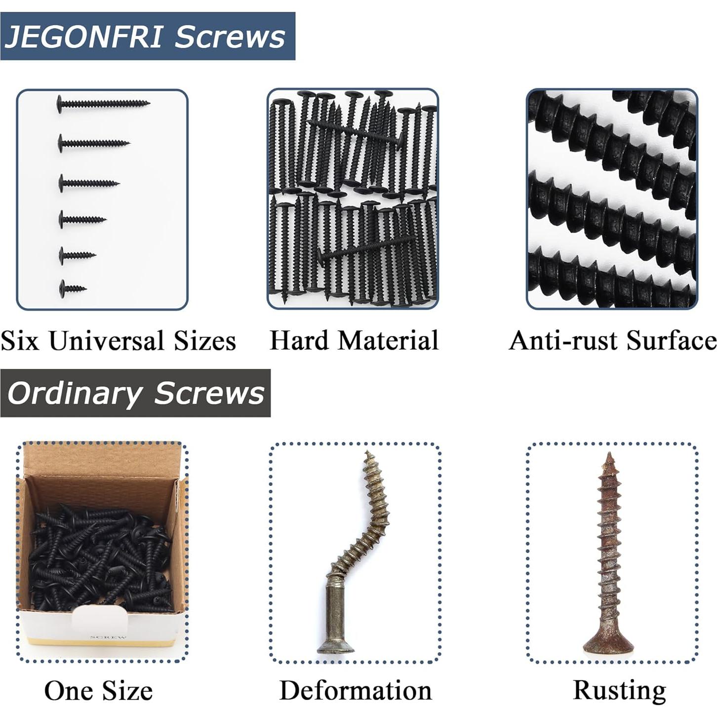 Kit de Tornillos de Madera JEGONFRI 132 pcs Negro 6 Tamaños