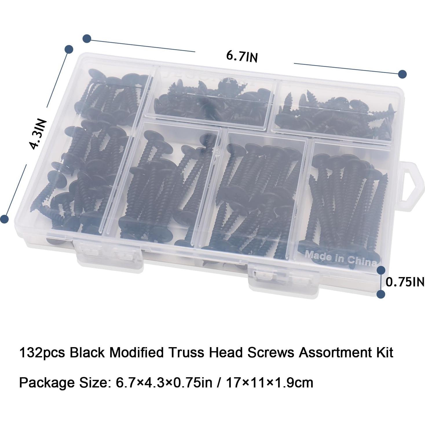 Kit de Tornillos de Madera JEGONFRI 132 pcs Negro 6 Tamaños