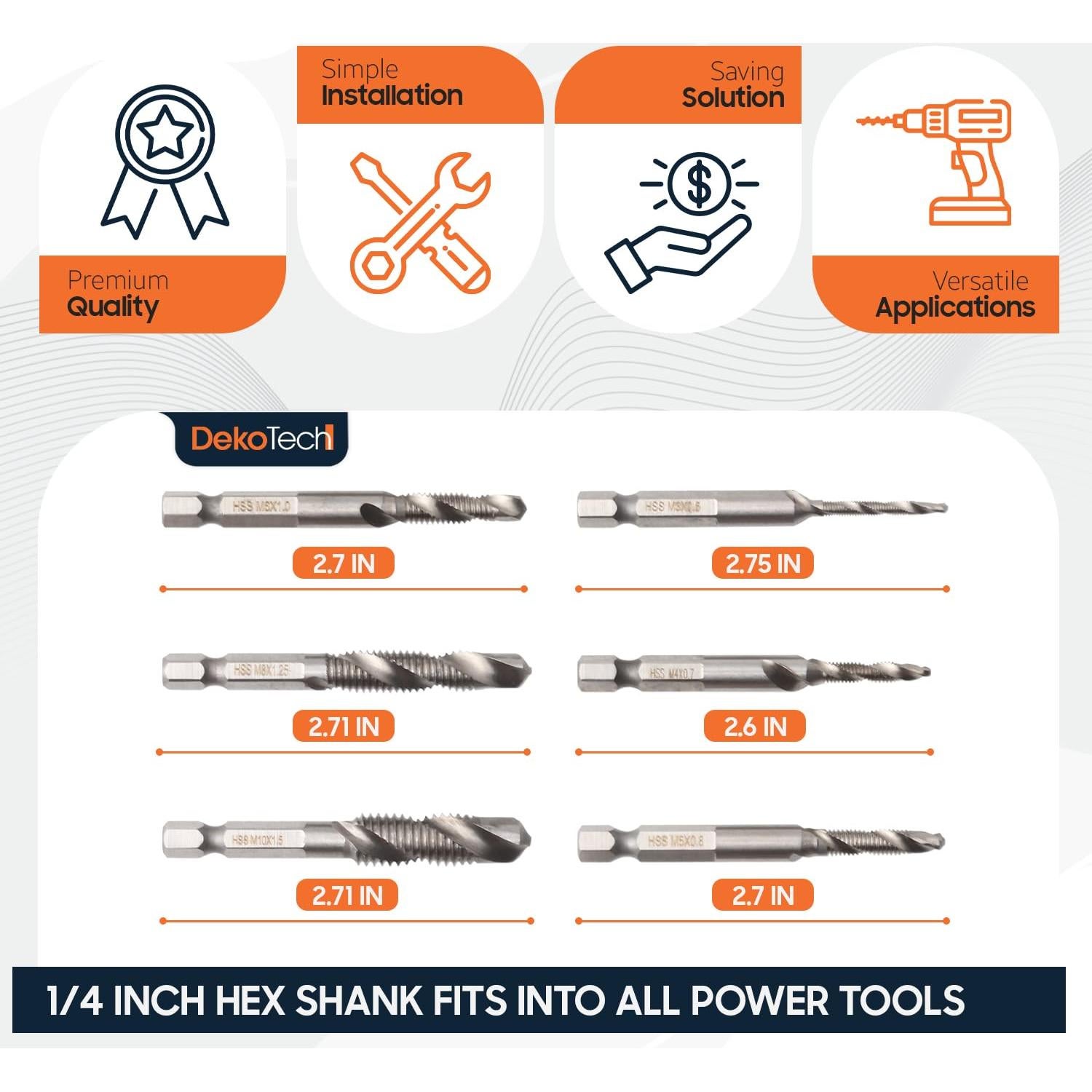 Juego de Brocas para Roscas Hexagonales HSS DekoTech M3 a M10