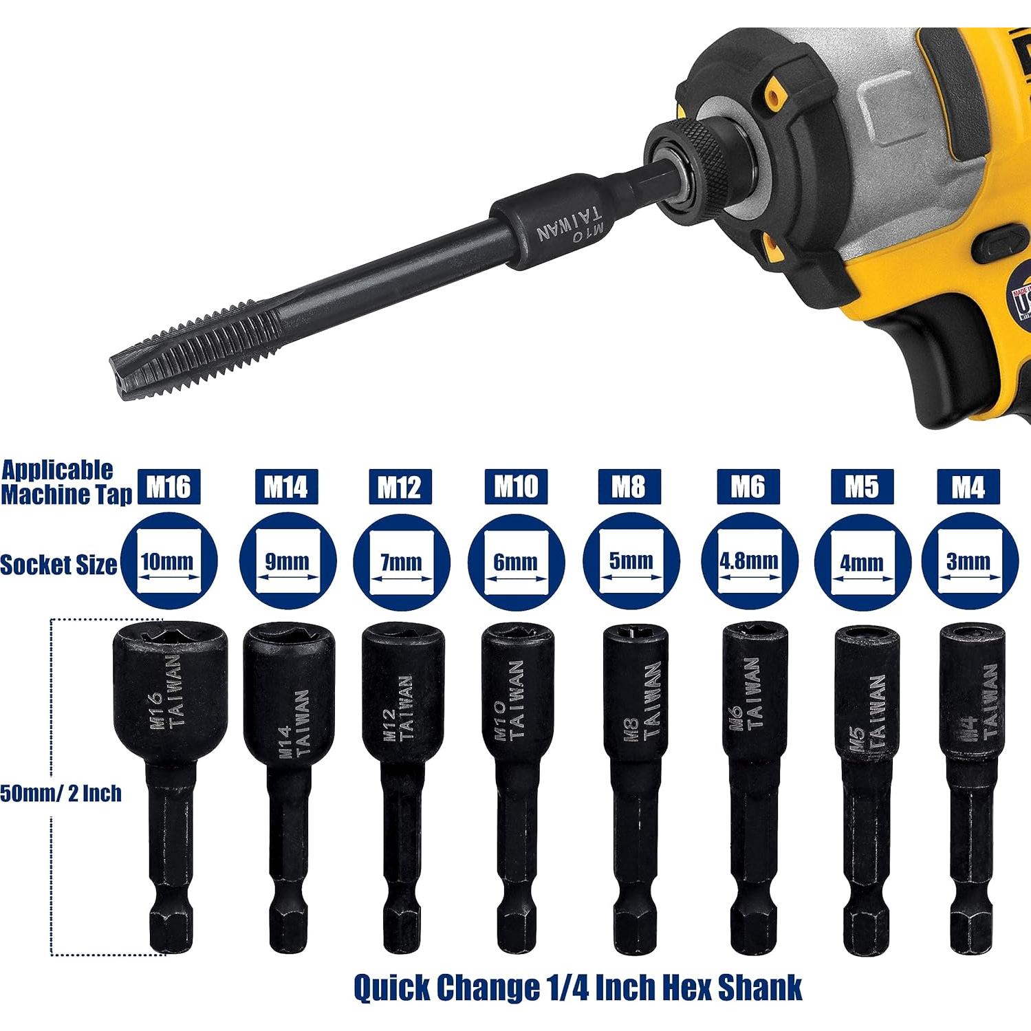 Juego de Adaptadores de Rosca Yakamoz 8Pcs M4-M16 1/4" Hexagonal