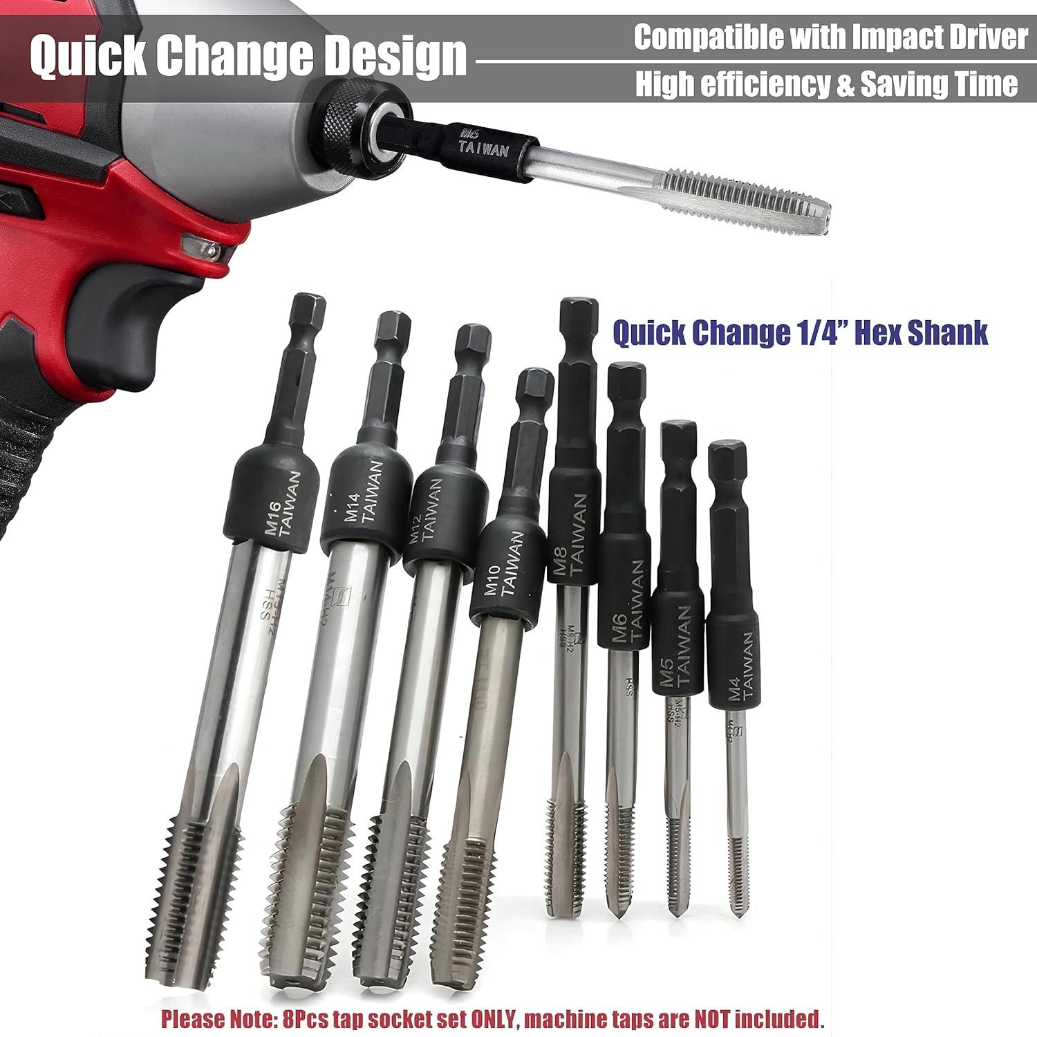 Juego de Adaptadores de Rosca Yakamoz 8Pcs M4-M16 1/4" Hexagonal