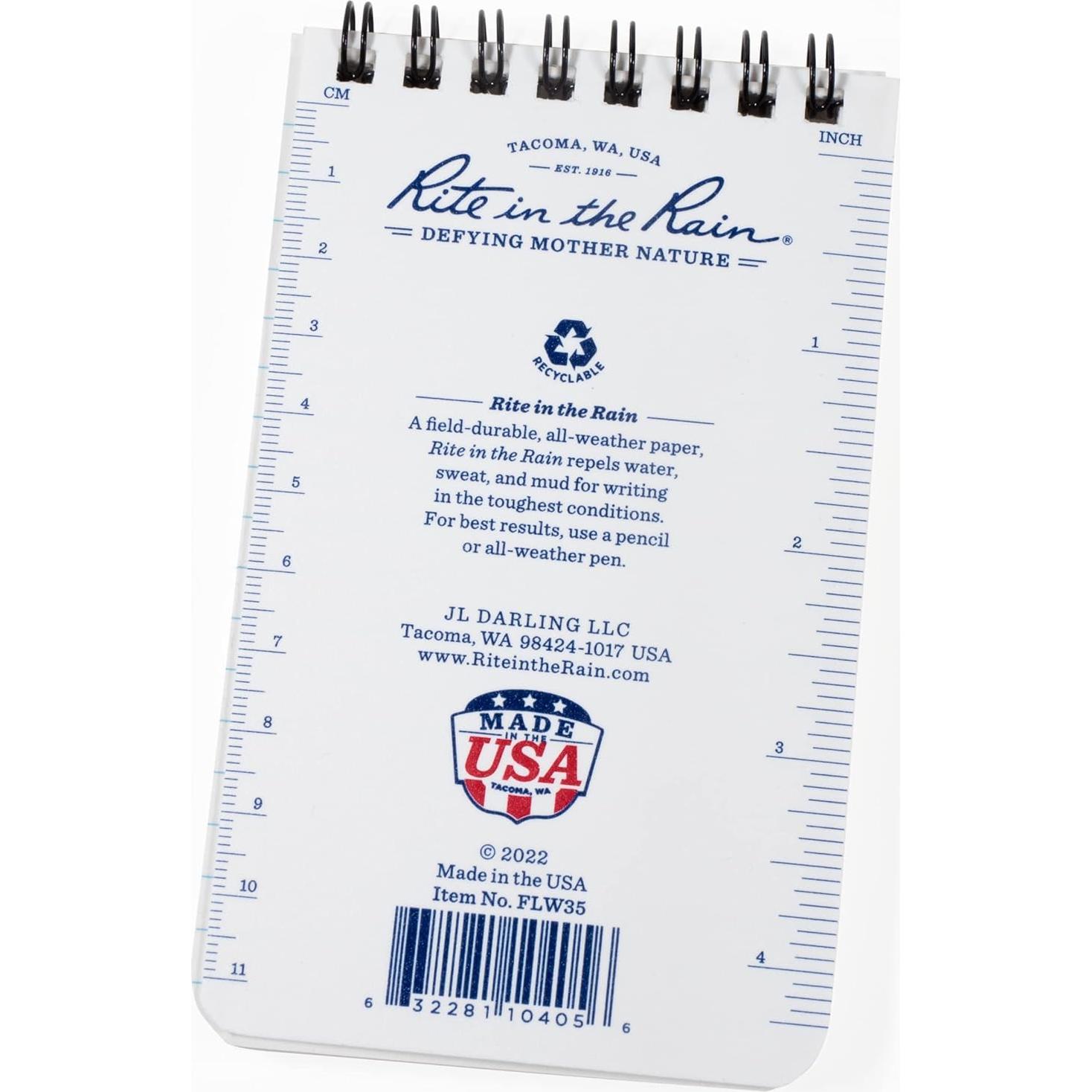 Cuaderno Espiral Impermeable Rite in the Rain 3x5" Paquete de 3