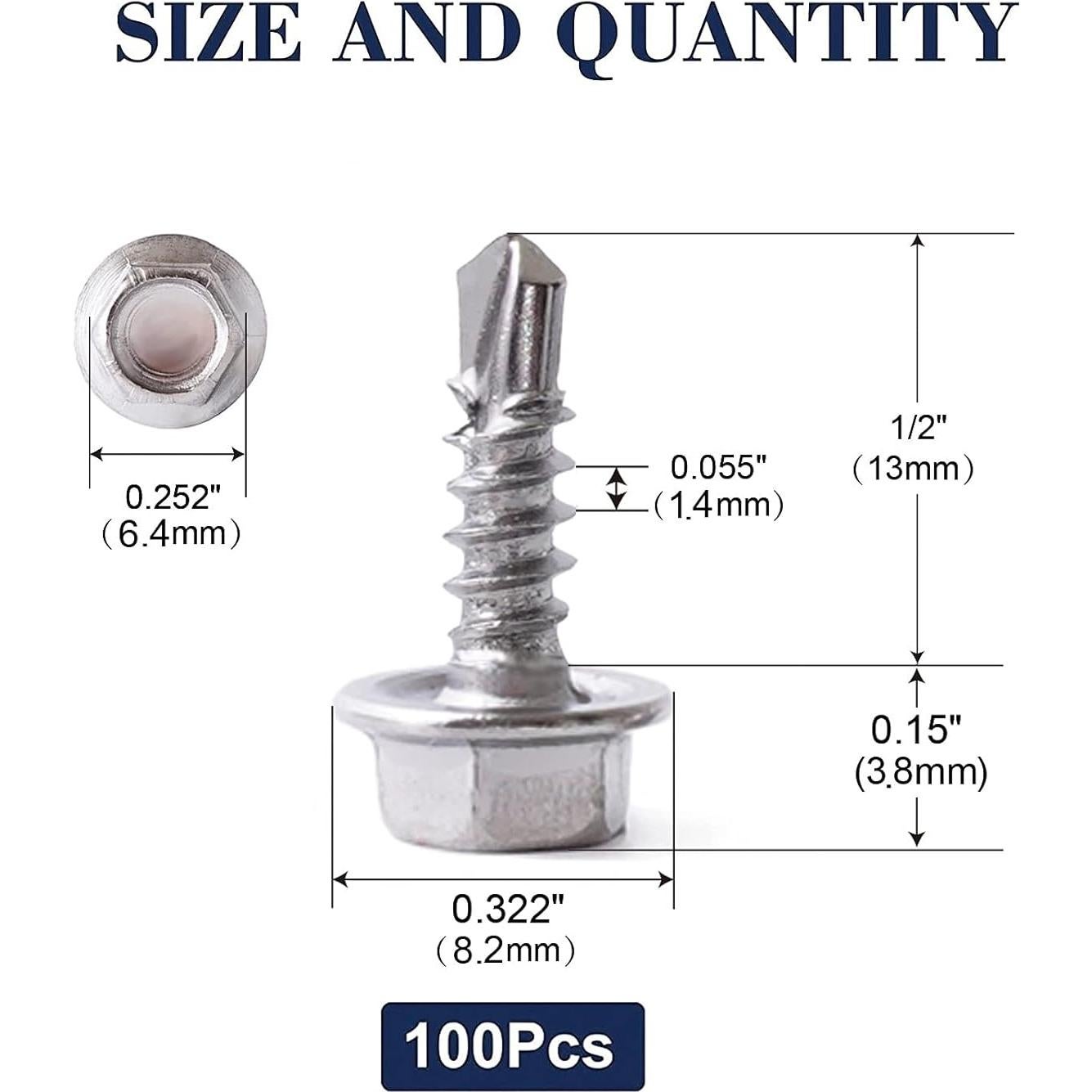 Tornillos Autoperforantes SG TZH #8 x 1.27 cm Acero Inoxidable 100PCS