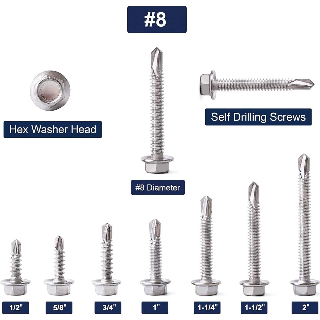 Tornillos Autoperforantes SG TZH #8 x 1.27 cm Acero Inoxidable 100PCS
