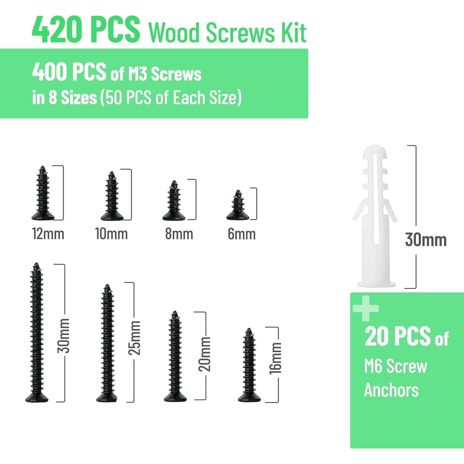 Kit de Tornillos de Madera Mr. Pen 420 Pcs M3 M6 Phillips
