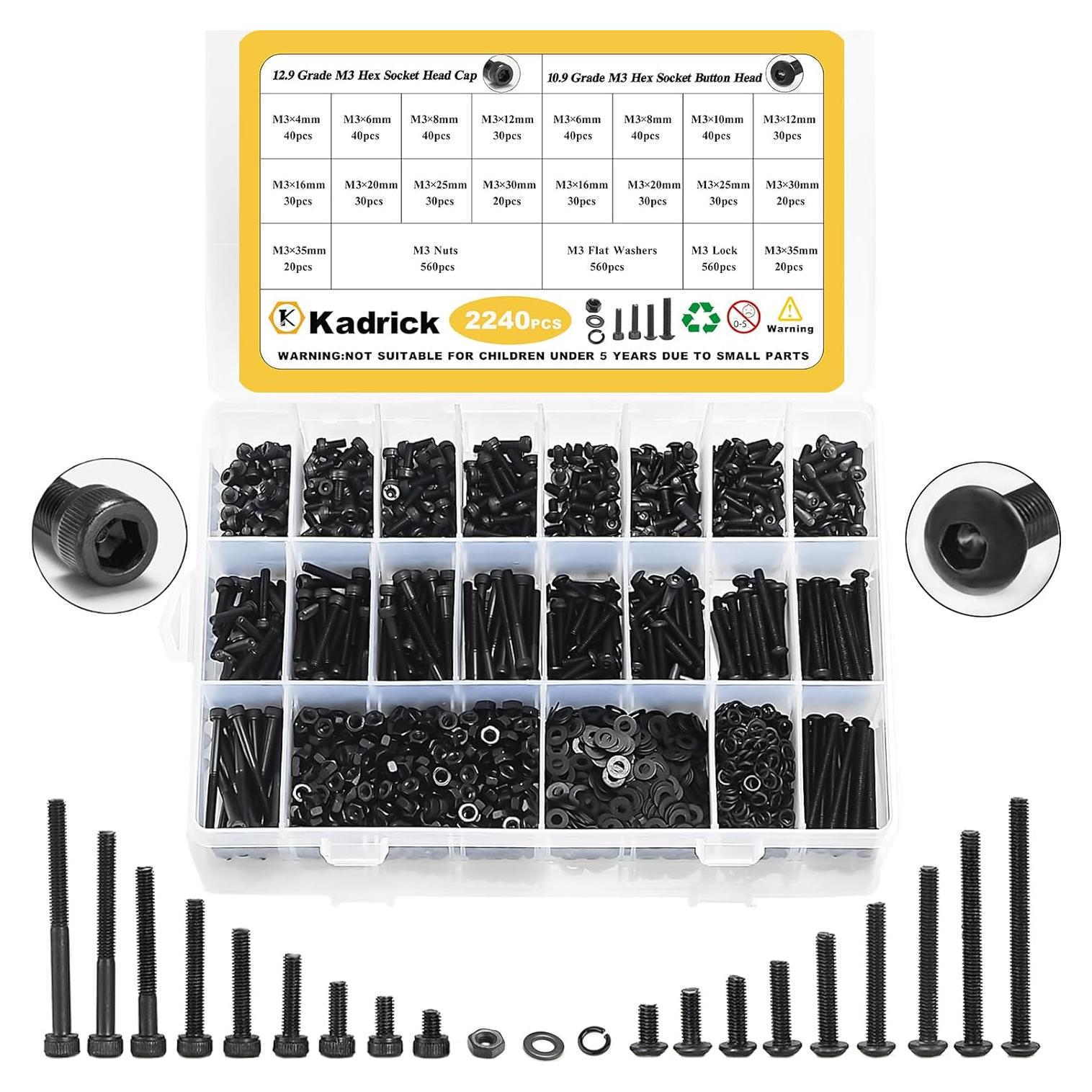 Juego de Tornillos M3 Kadrick 2240 Pcs Acero Aleado 12.9