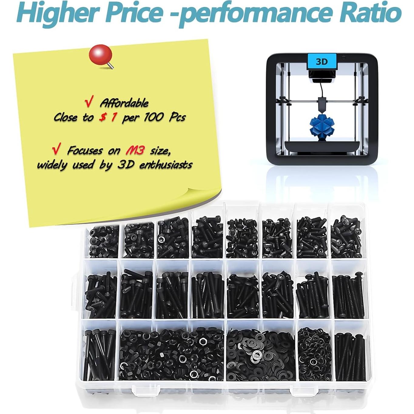 Juego de Tornillos M3 Kadrick 2240 Pcs Acero Aleado 12.9