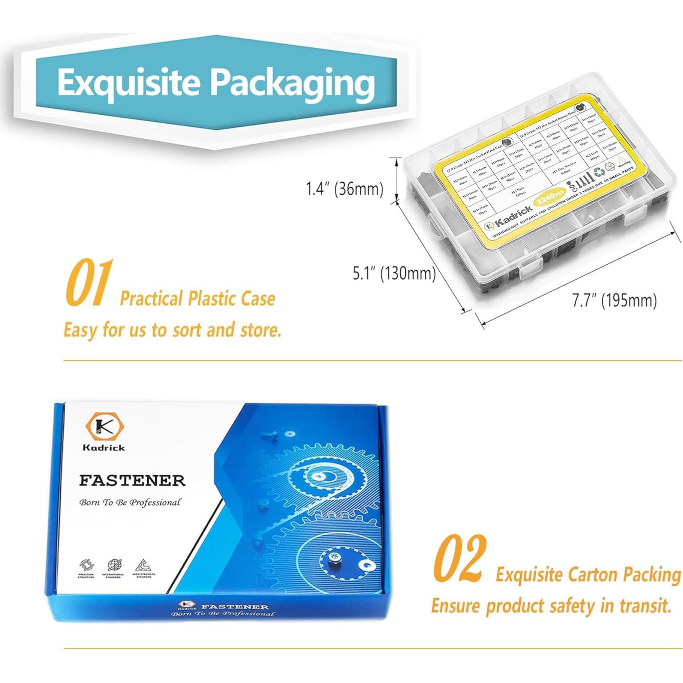 Juego de Tornillos M3 Kadrick 2240 Pcs Acero Aleado 12.9