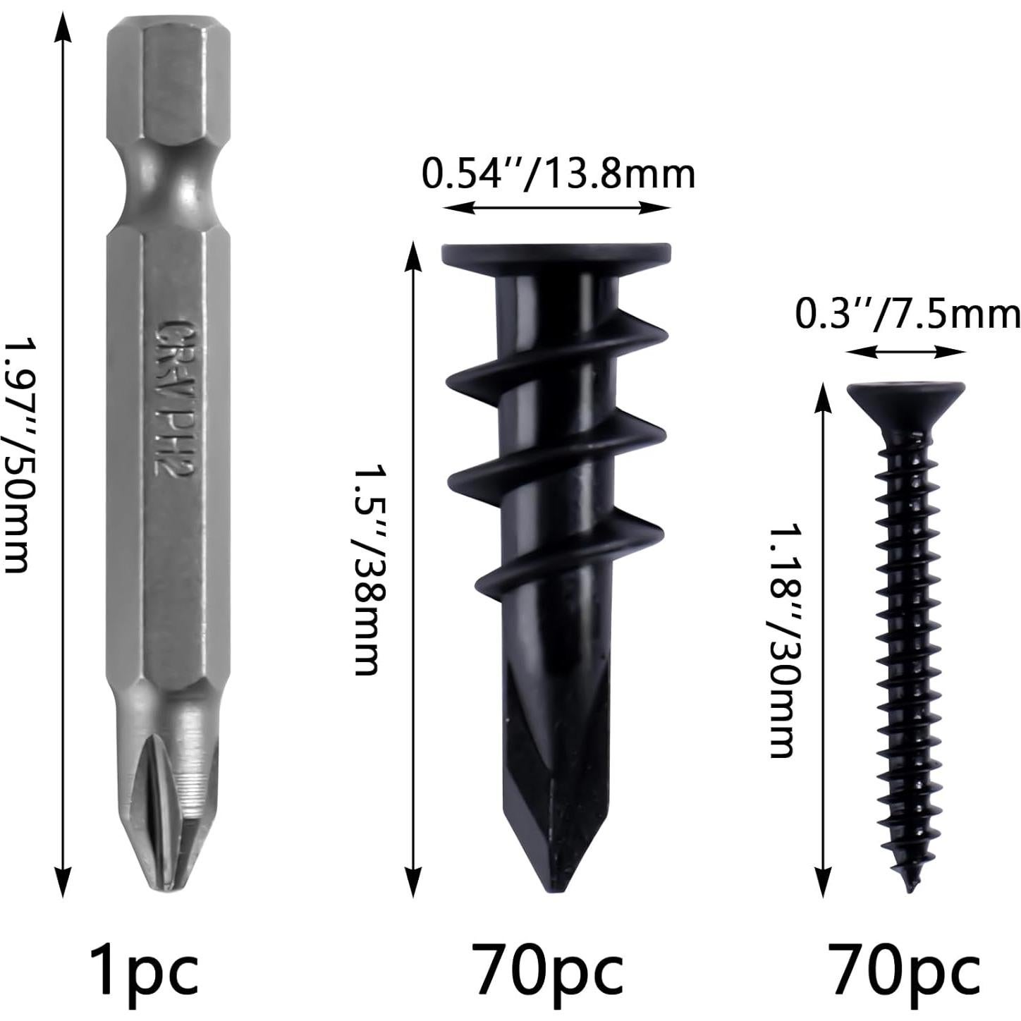 KURUI Kit de Anclajes de Yeso Autoperforantes 140 Piezas 34kg