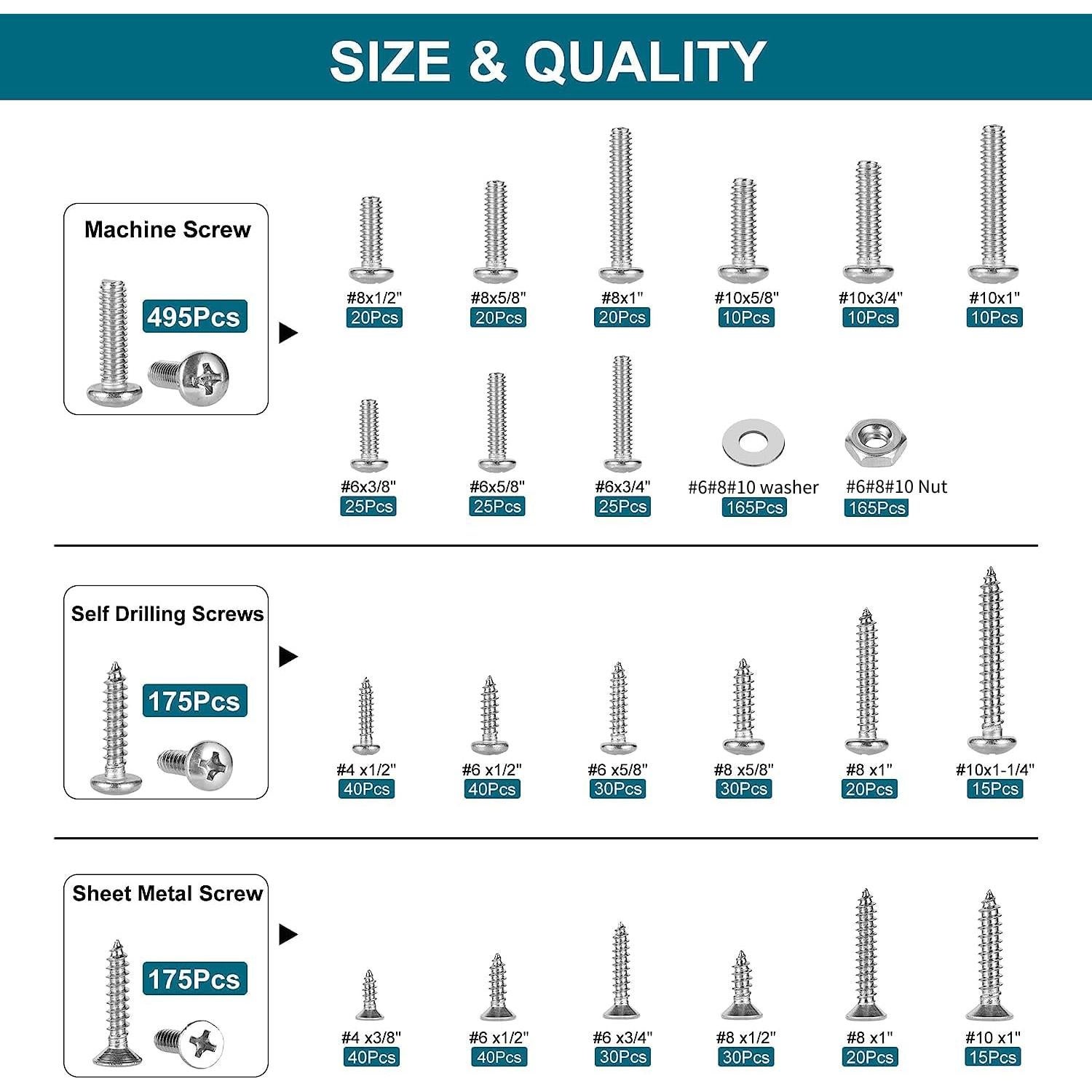 Kit de 845 Piezas de Tornillos y Tuercas SATANTECH Acero Inoxidable