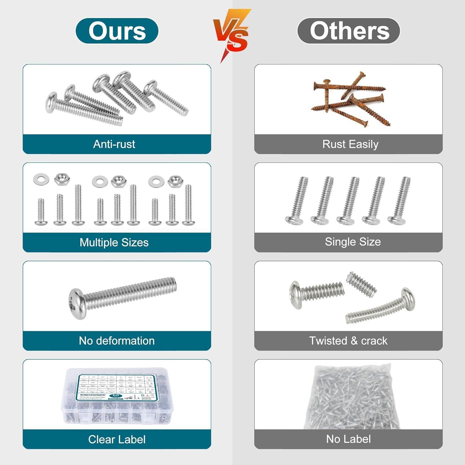 Kit de 845 Piezas de Tornillos y Tuercas SATANTECH Acero Inoxidable