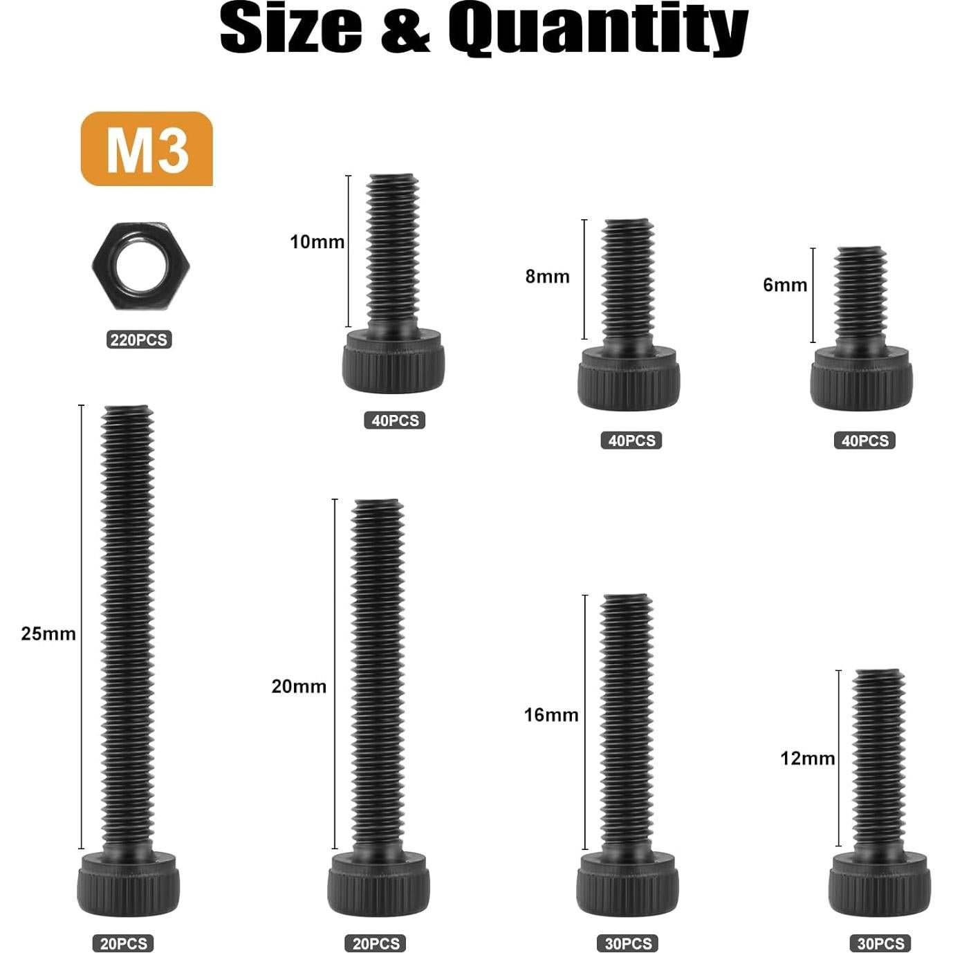 Kit de Tornillos M3 VGBUY 440 Pcs Acero Aleado 12.9 Hexagonal