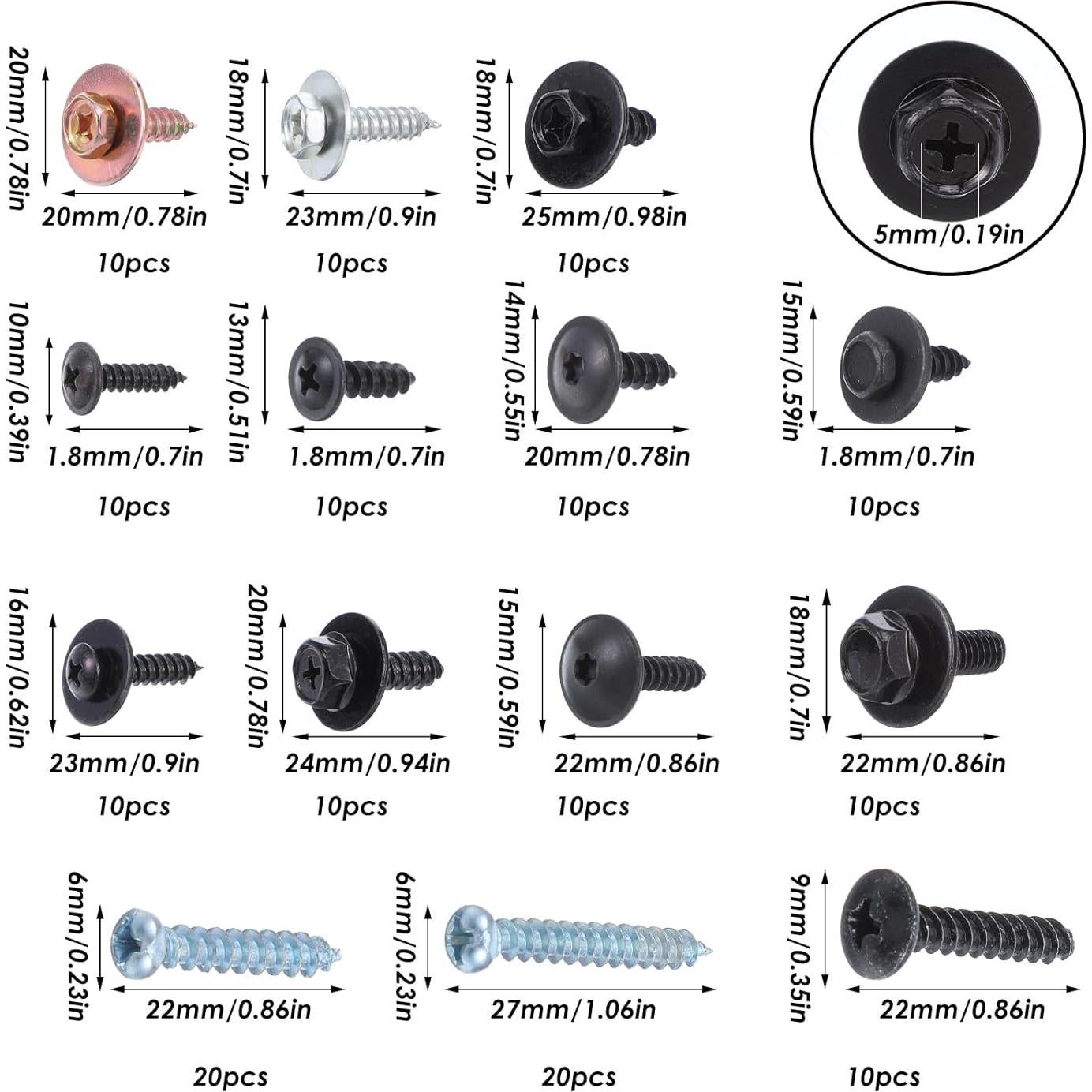 Kit de Tornillos de Carrocería JOUTYFOR 160 Piezas 14 Tamaños